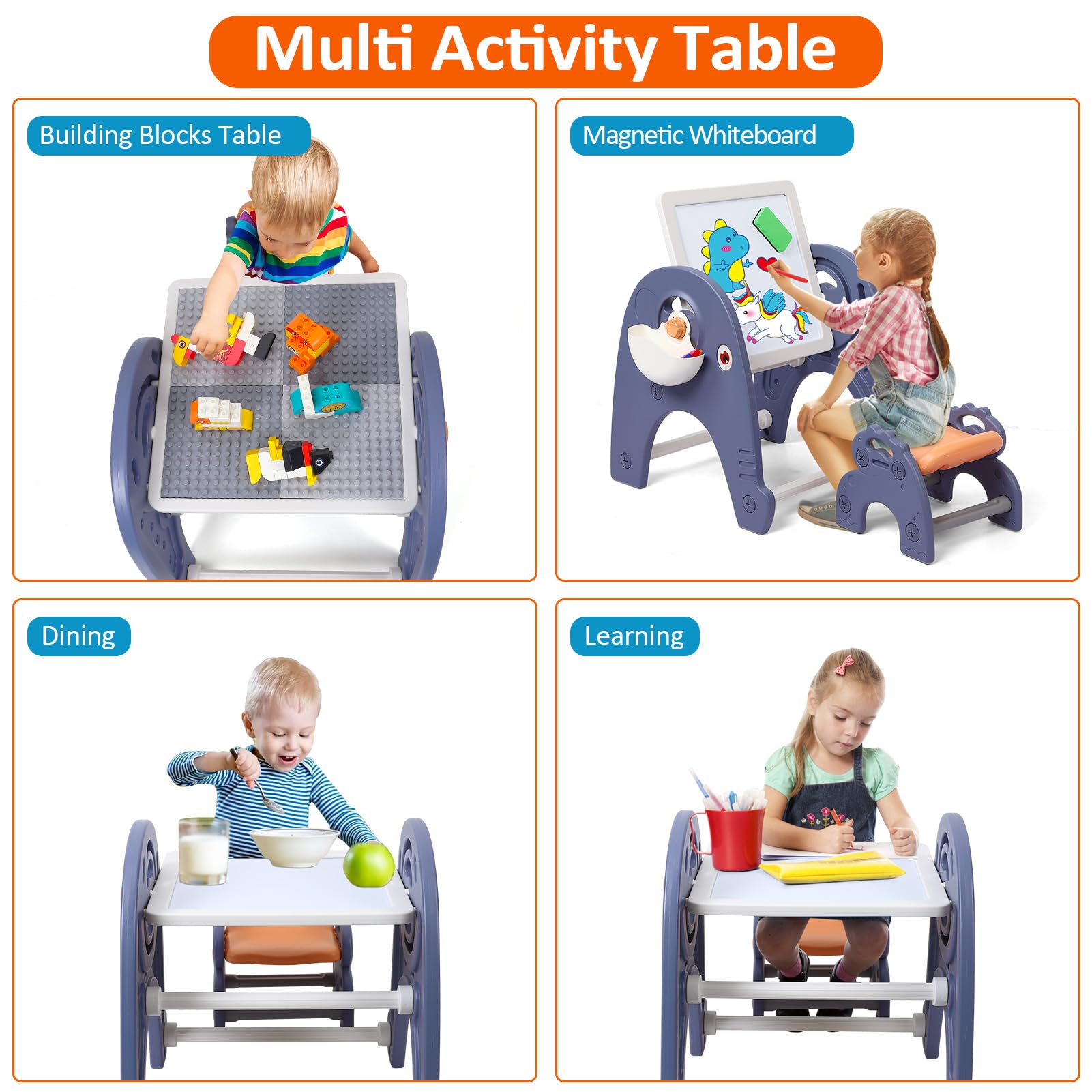 8-in-1 Kids Activity Easel Table with Building Blocks