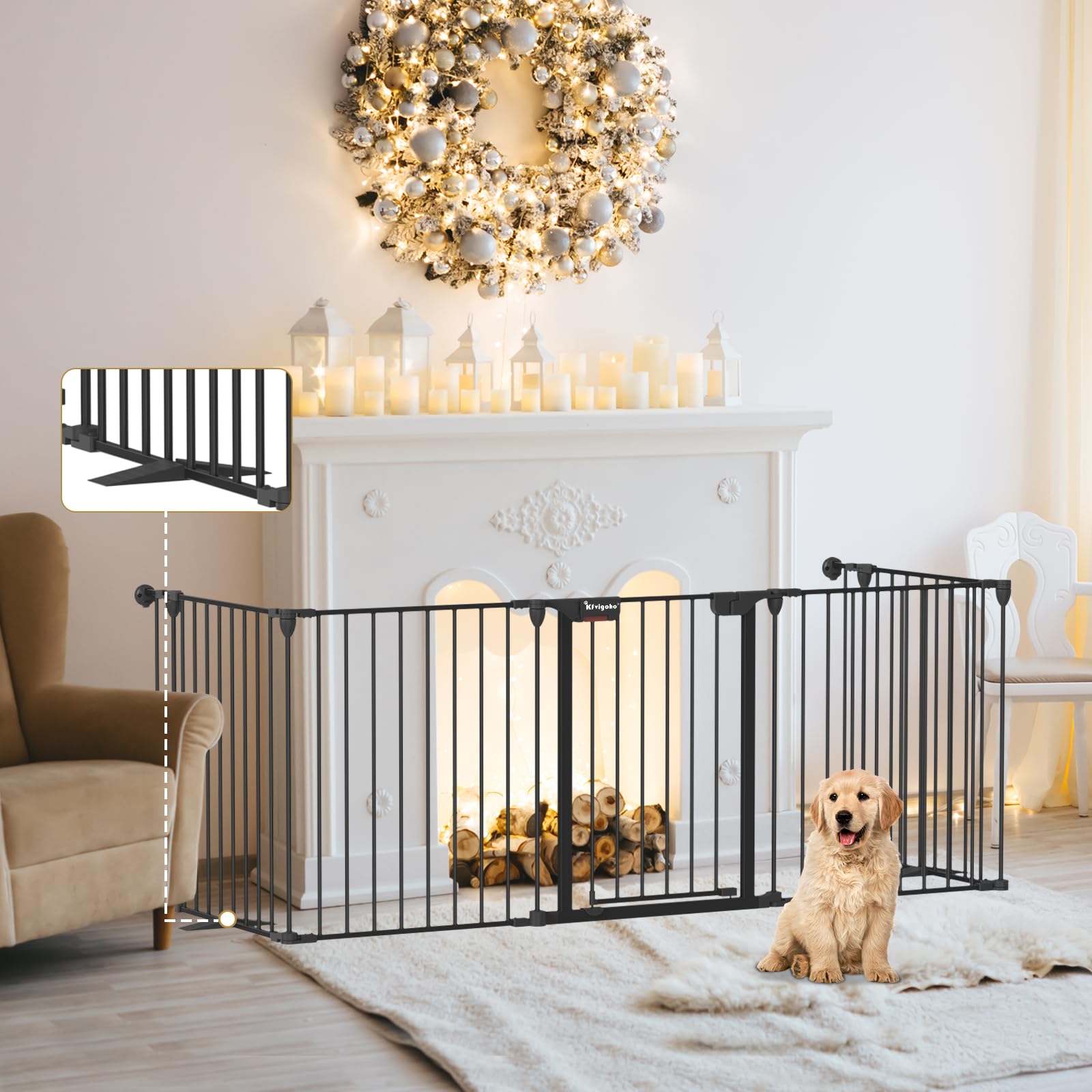 Dog Gate 27.5"-129" Extra-Wide Playpen, Freestanding Pet Gate, Puppy Fence