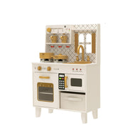 Play Kitchen with Realistic Lights & Sounds, Wooden Kitchen Playset Chef Pretend Play