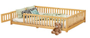 Queen Montessori Floor Bed with Rails and Door, Pine Wood Floor Bed