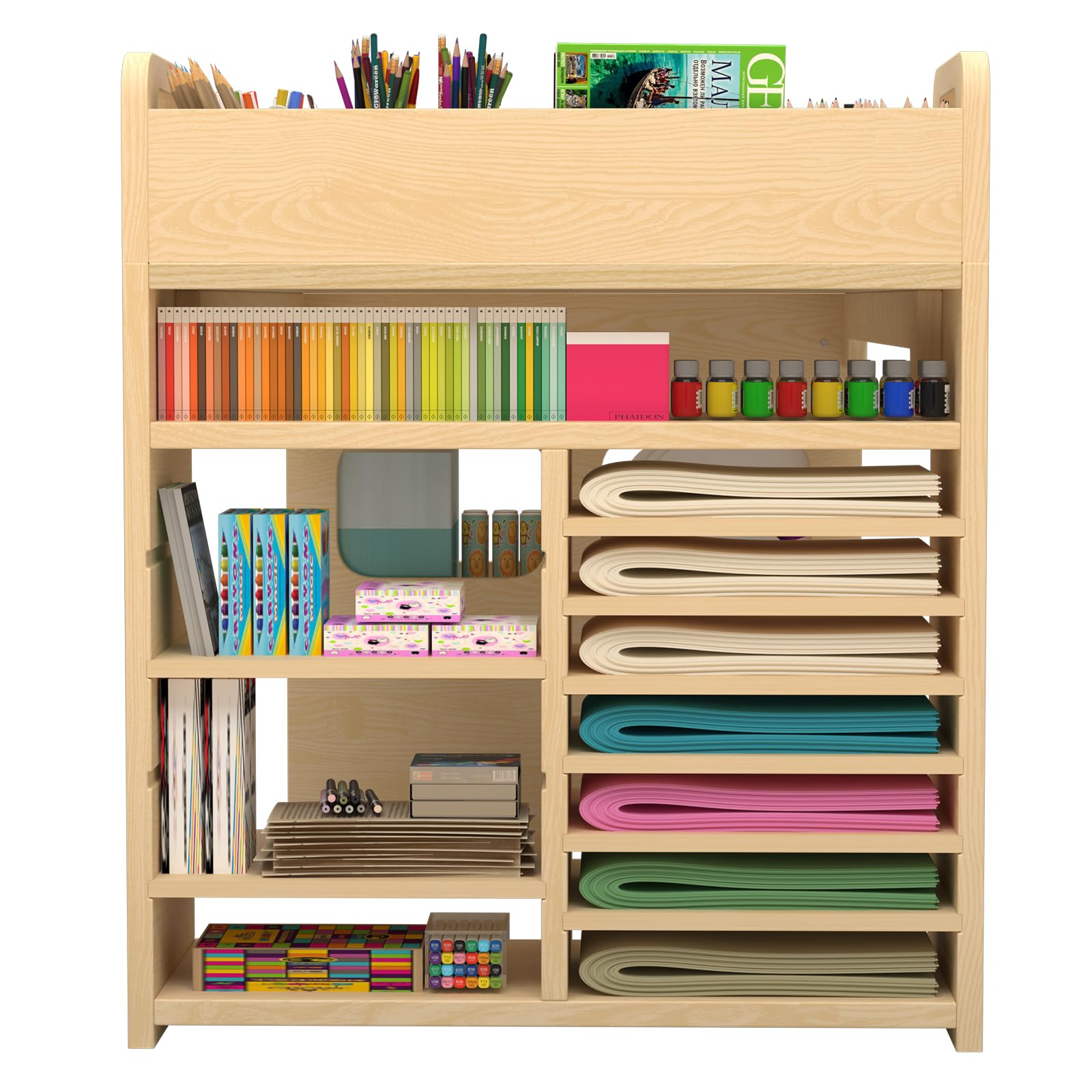 Kids Art Table and Chair Set with Storage and Paper Roll Rack