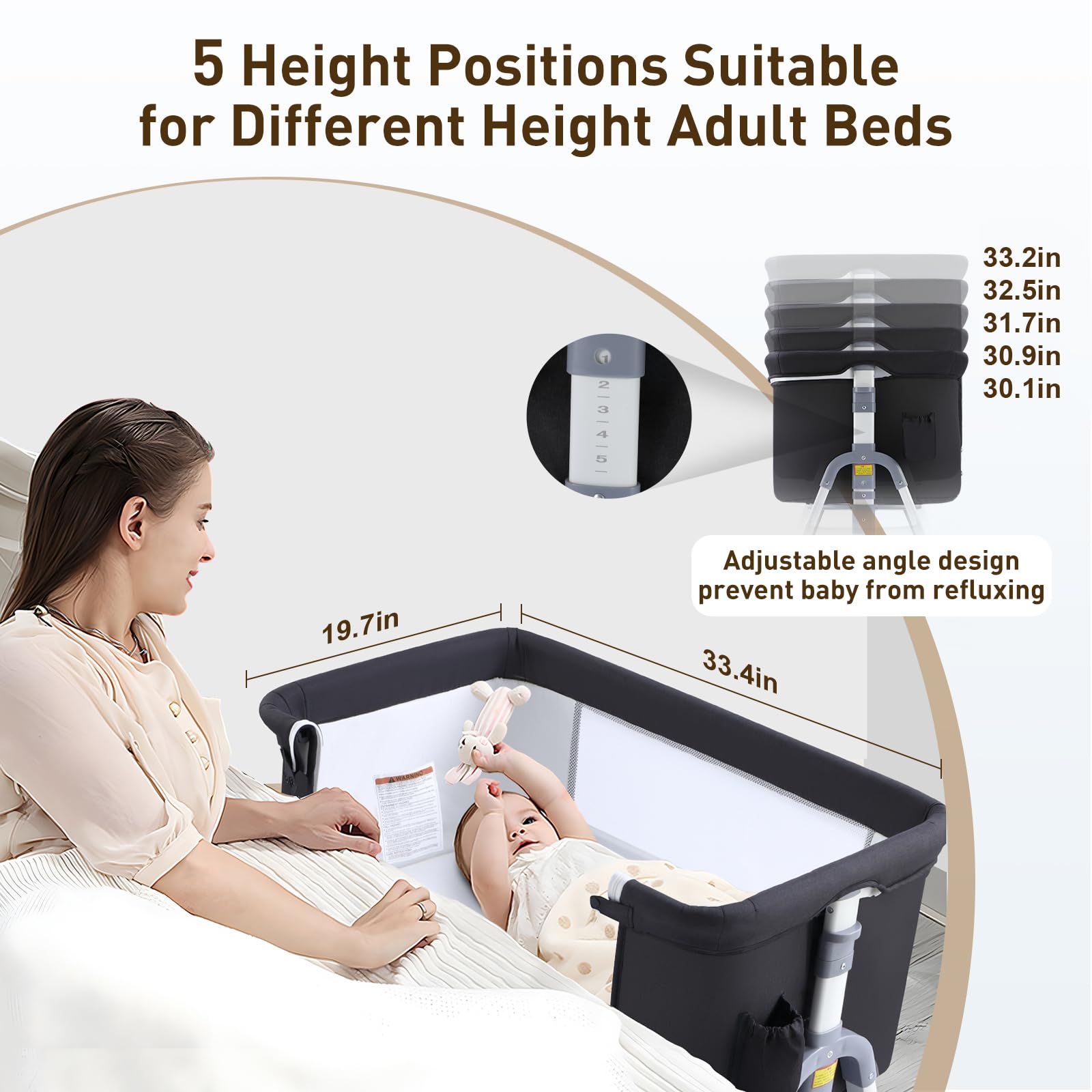 4-in-1 Bedside Bassinet with Wheels and Storage