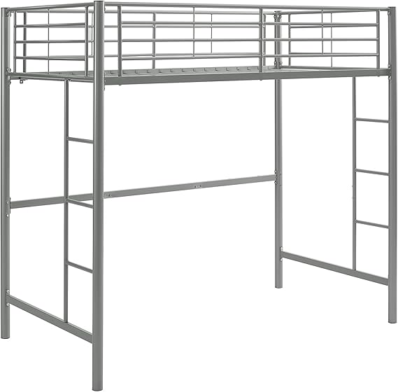 Edison Silver Metal Twin over Loft Bunk Bed Twin Size Bedframe with Ladder