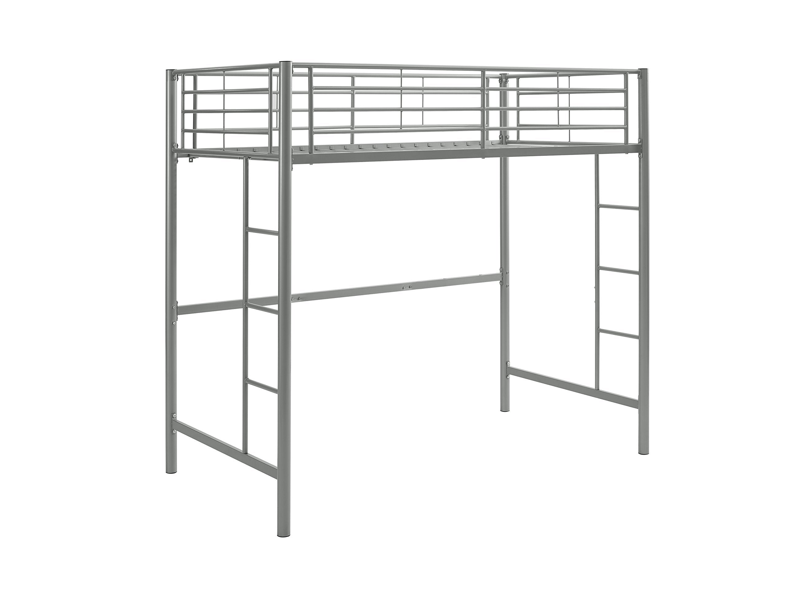 Edison Silver Metal Twin over Loft Bunk Bed Twin Size Bedframe with Ladder