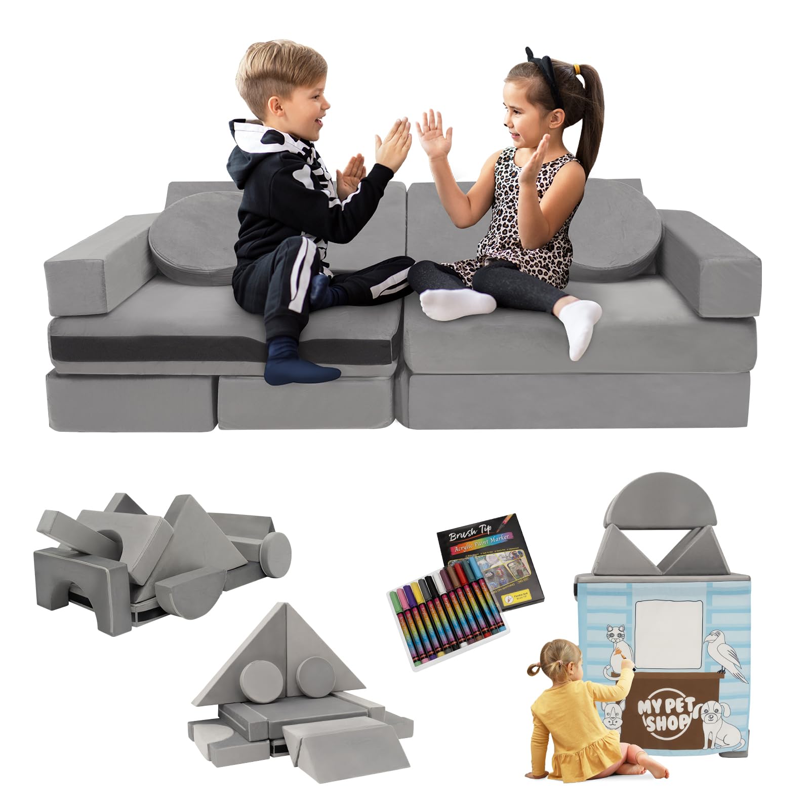 14PCS Kids Modular Play Couch, Convertible Kids Sofa