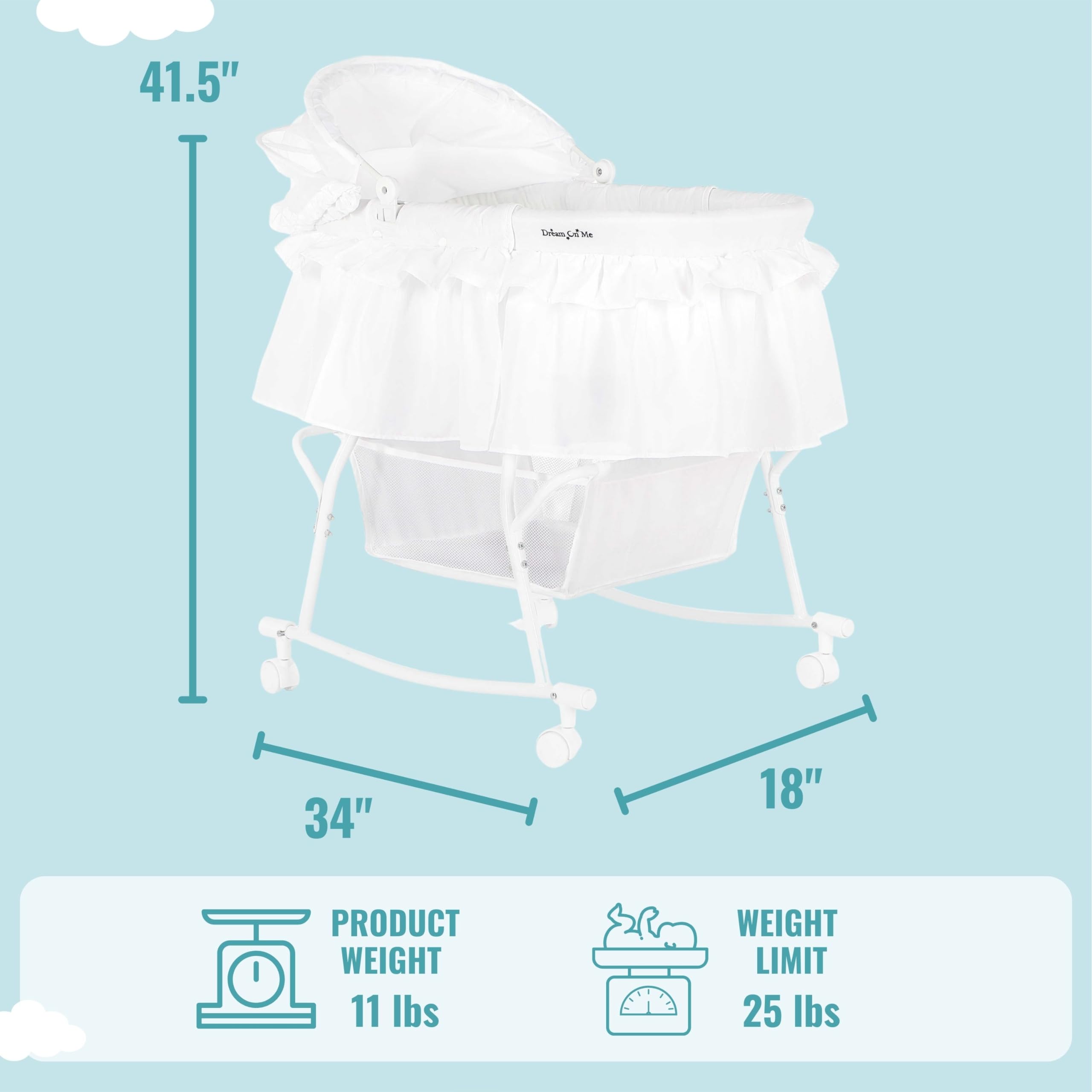 Me Lacy Portable 2-in-1 Bassinet & Cradle in White, Lightweight