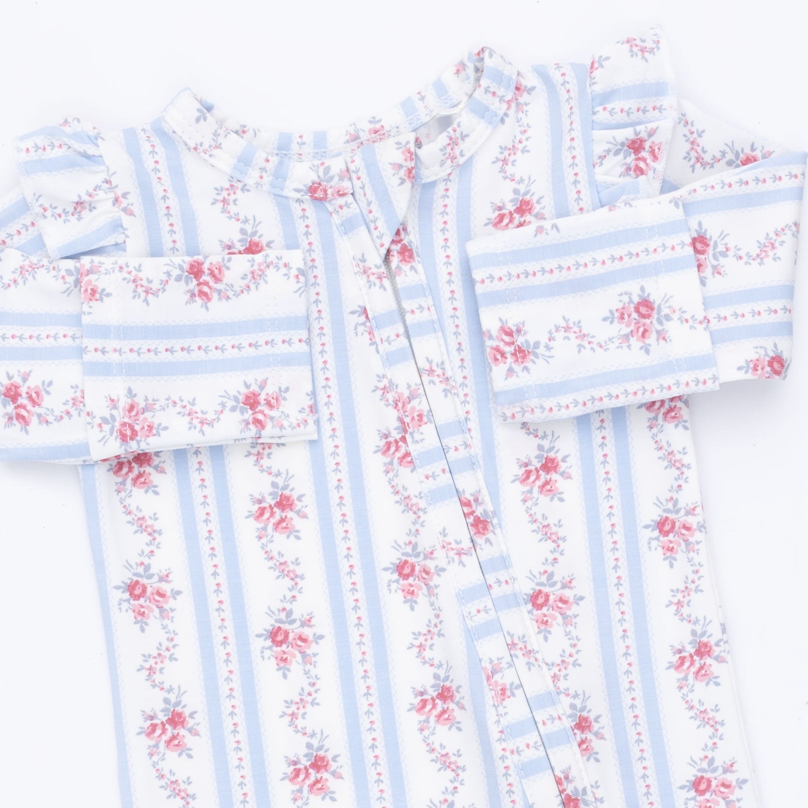 Anna Floral Stripe - 2 Way Ruffle Sleeve Zipper Footie