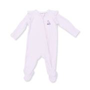 Cheer Pink Micro Stripe - 2 Way Ruffle Sleeve Zipper Footie