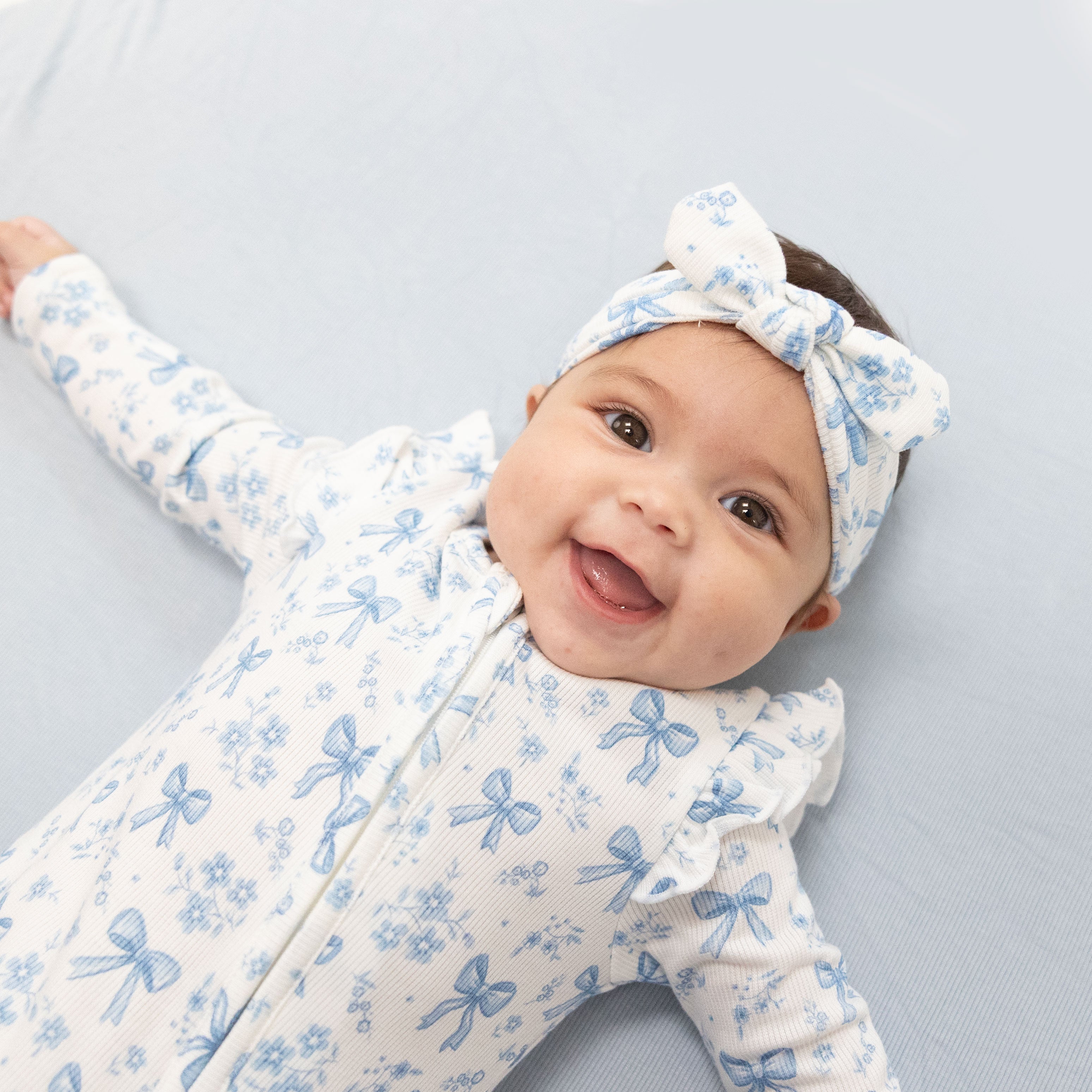 Blue Bows and Flowers - Knot Headband
