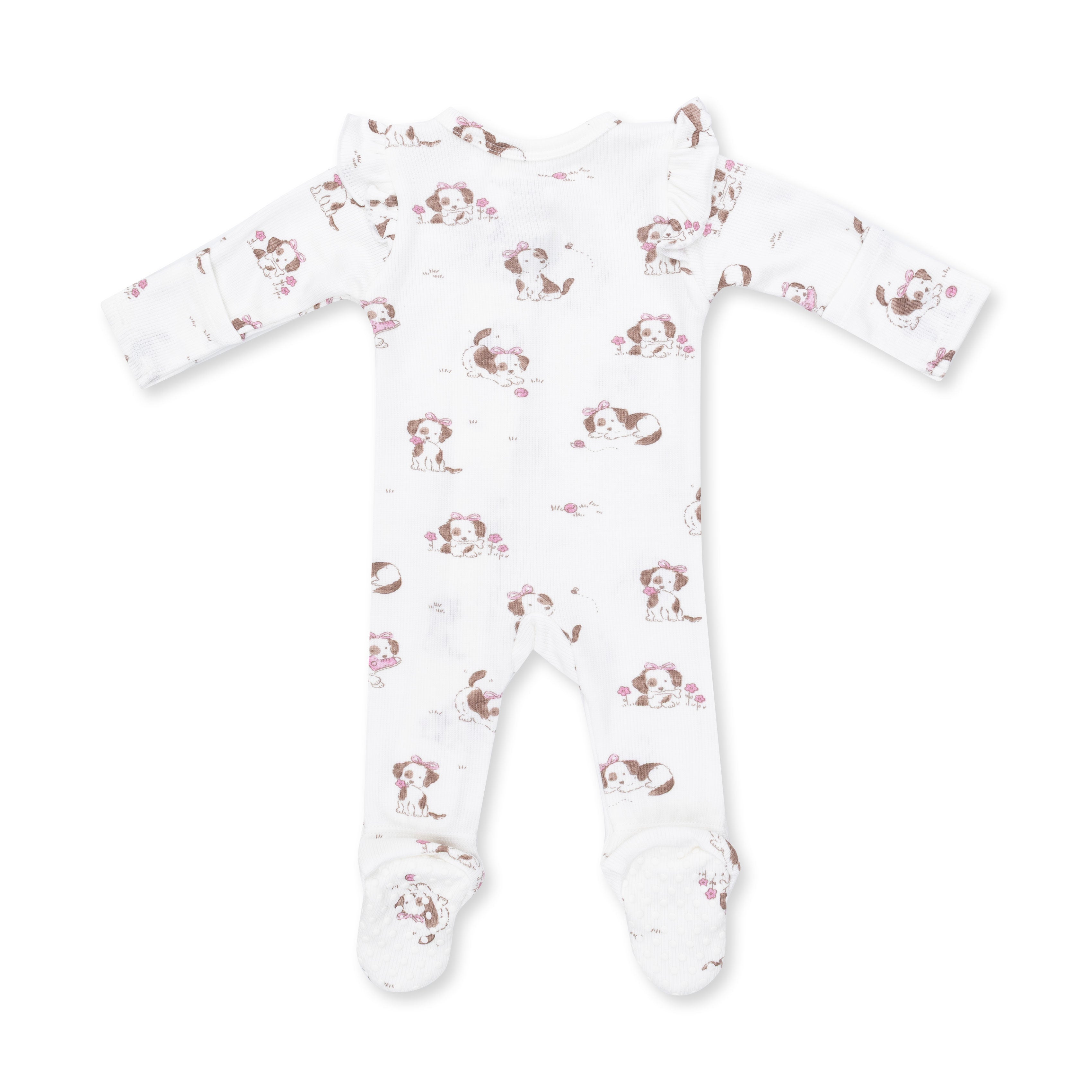 Explorer Puppy Pink - 2 Way Ruffle Sleeve Zipper Footie