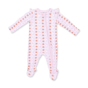 Football Bow Stripe - 2 Way Ruffle Sleeve Zipper Footie