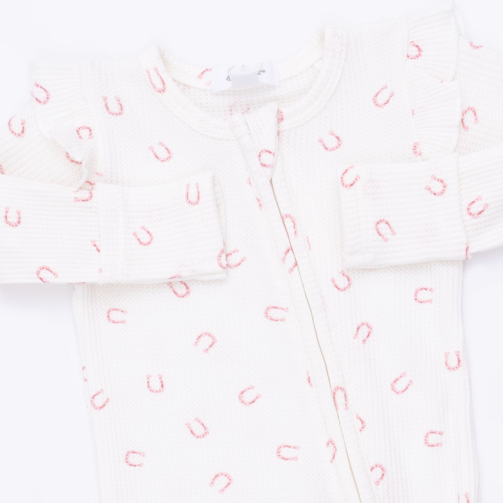 Little Horseshoes Pink - 2 Way Ruffle Sleeve Zipper Footie
