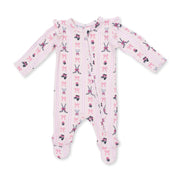 Megan's Bowtiful Hockey Stripe - 2 Way Ruffle Sleeve Zipper Footie