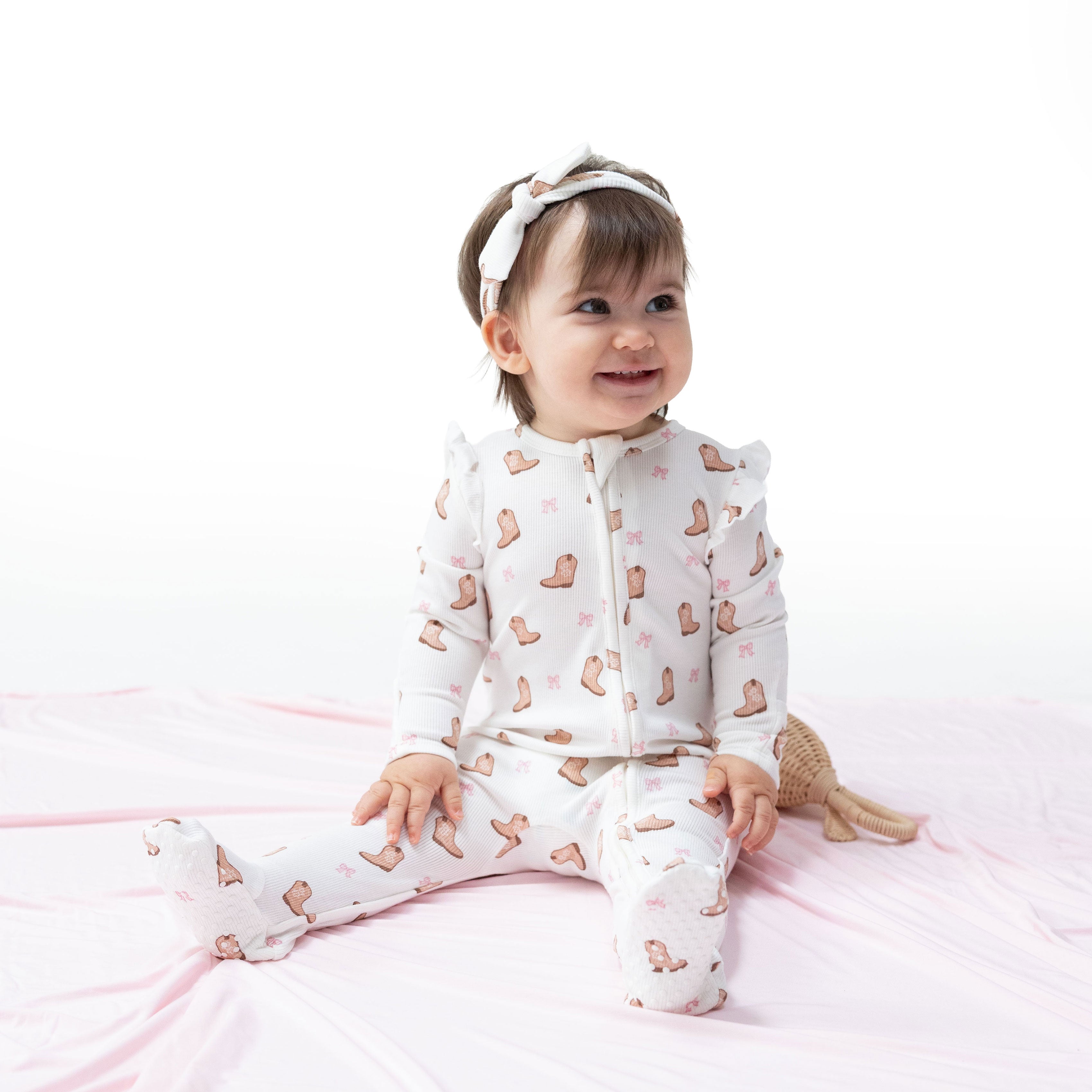Mini Cowgirl Boots - 2 Way Ruffle Sleeve Zipper Footie