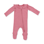 Solid Baroque Rose - 2 Way Ruffle Sleeve Zipper Footie