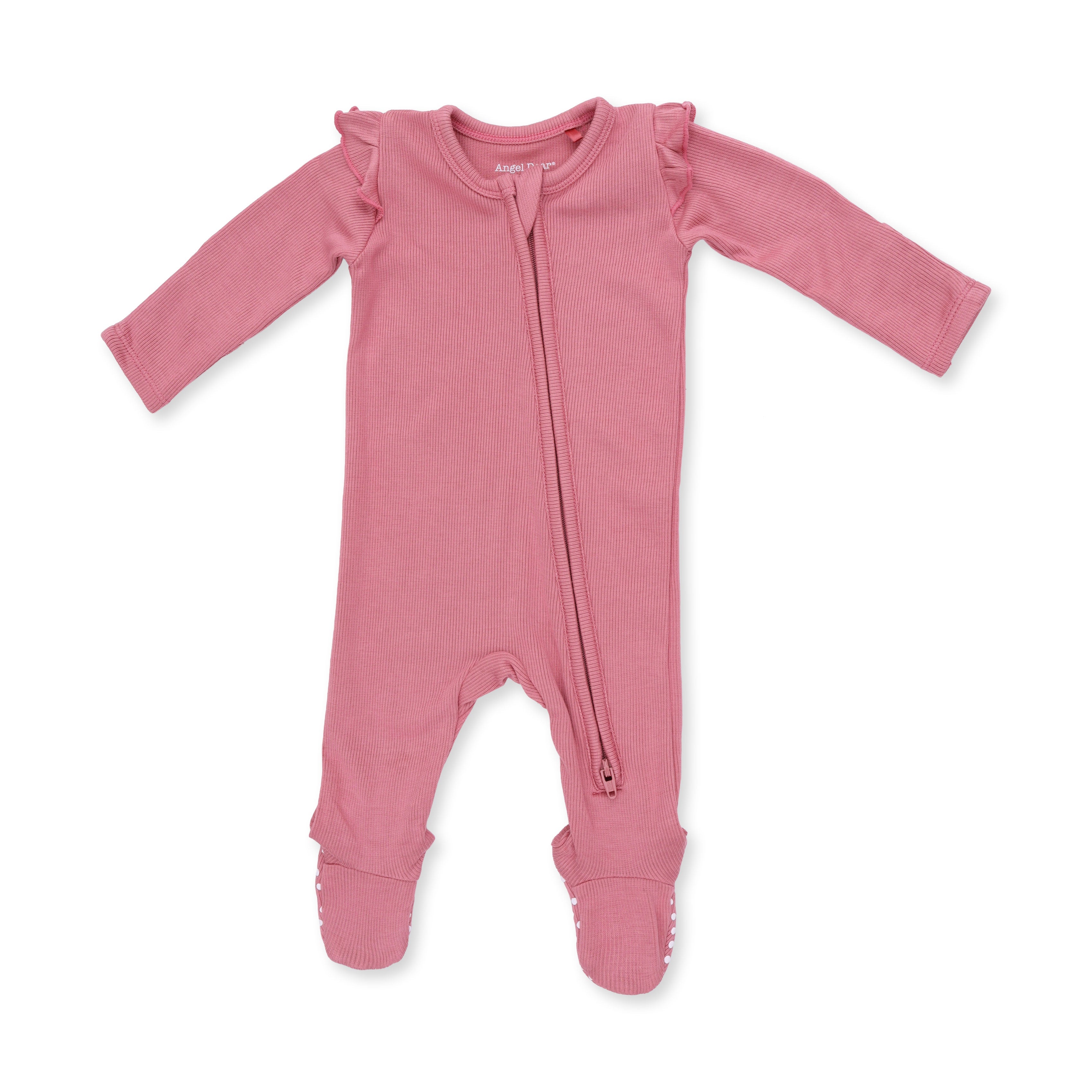 Solid Baroque Rose - 2 Way Ruffle Sleeve Zipper Footie
