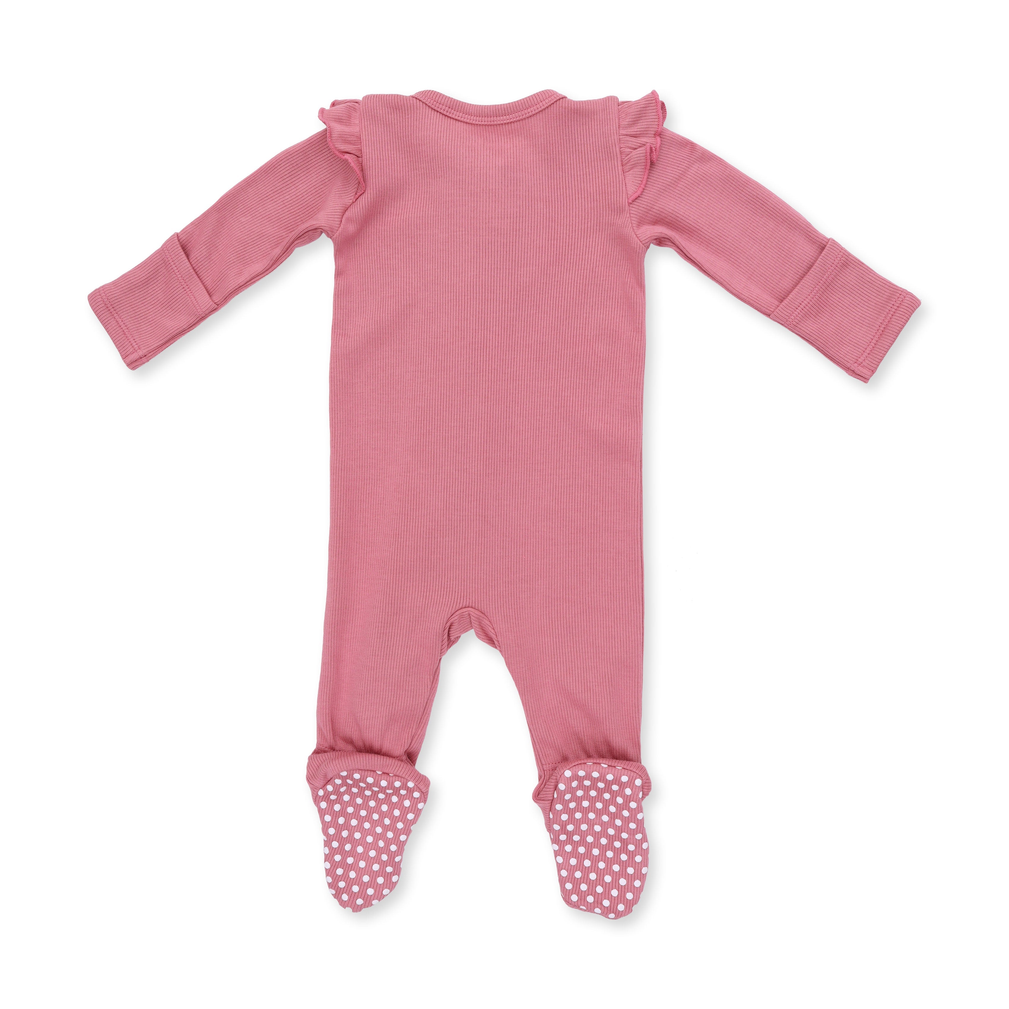 Solid Baroque Rose - 2 Way Ruffle Sleeve Zipper Footie