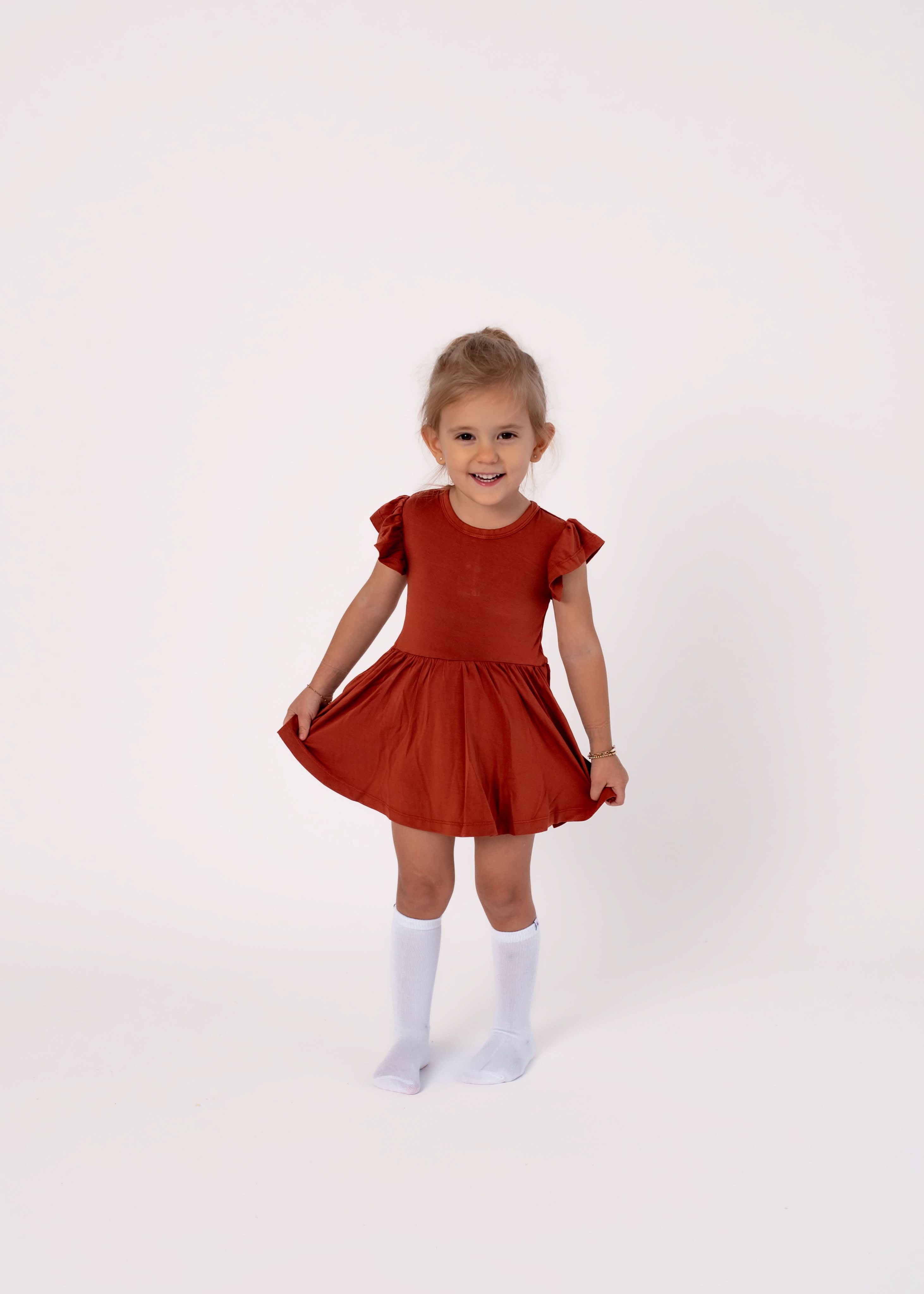 Pecan | Flutter Bodysuit Dress