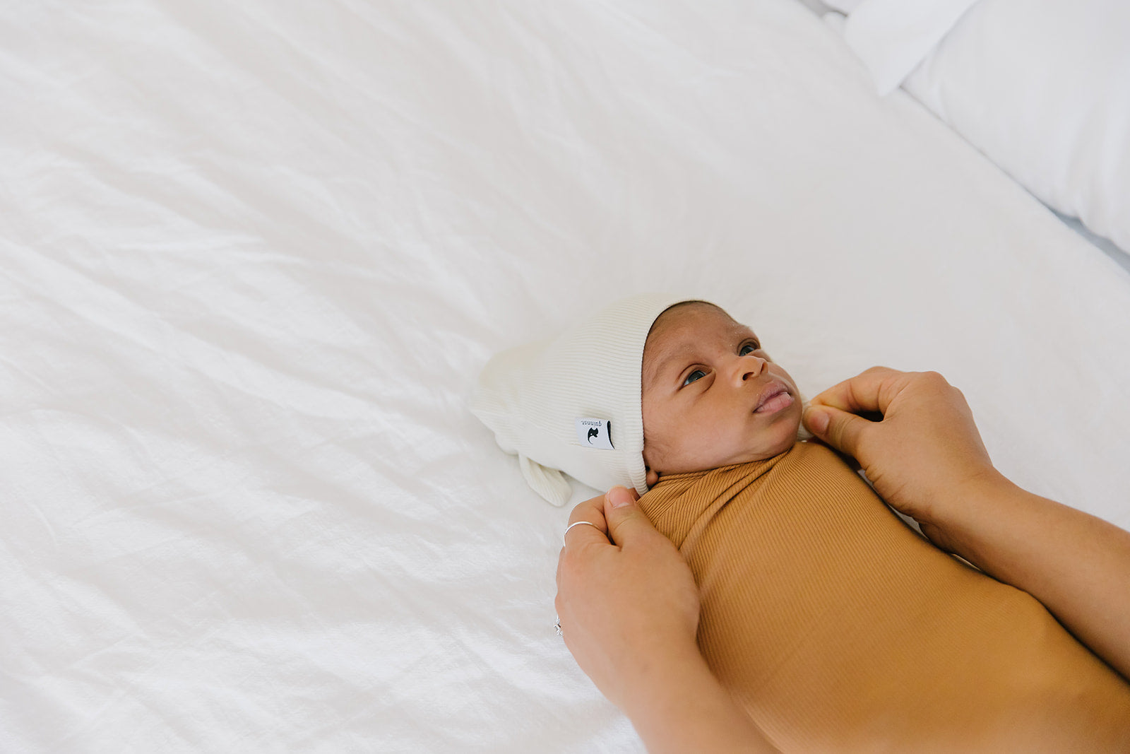 camel ribbed stretchy swaddle