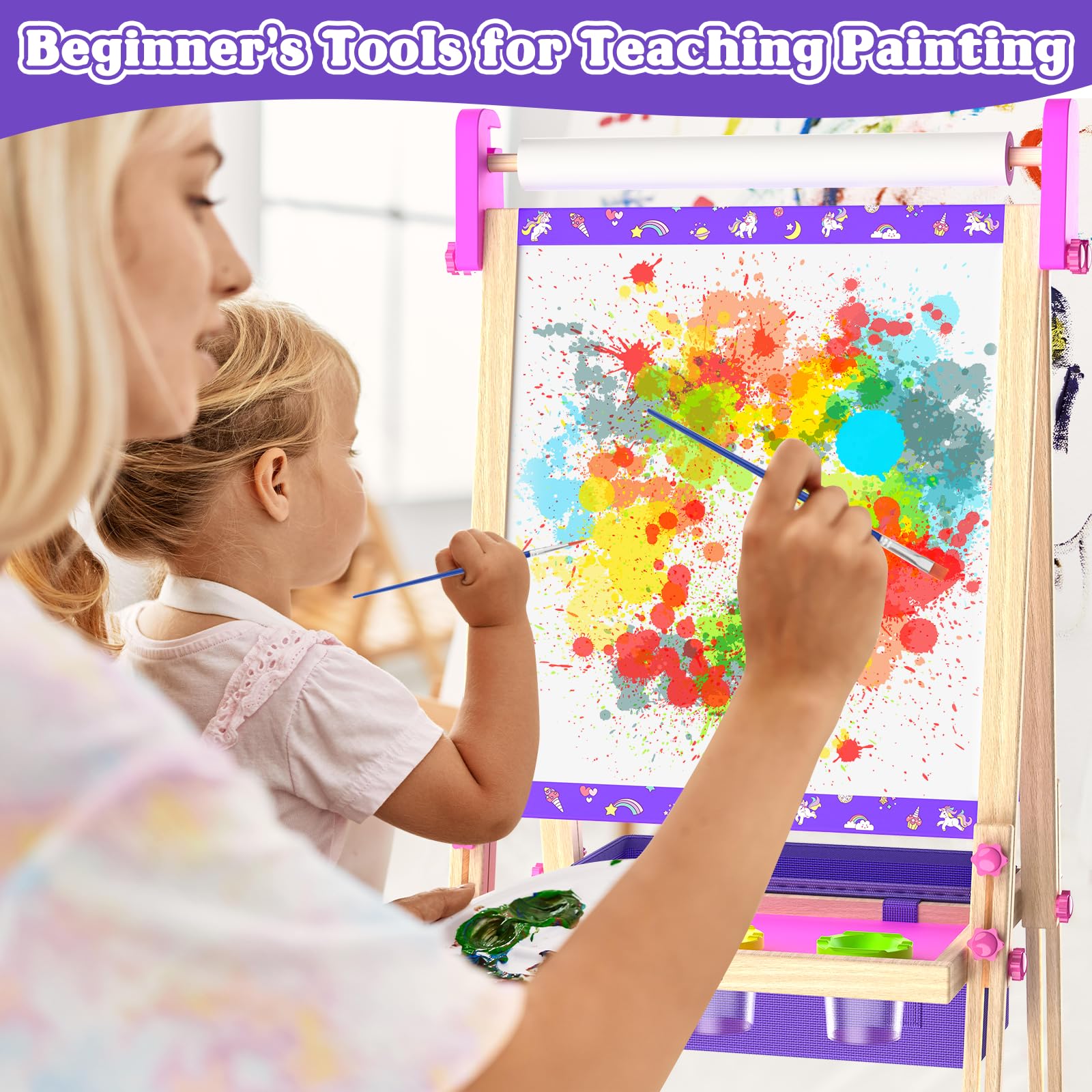 Art Easel for Kids 4-8,Kids Easel with Paper Roll and Art Supplies,Toddler Toys Ages for 5-7,Toddler Drawing Board Learning Eductional Toys for 4 5 6 7 8 Year Old Boy Girls Birthdays Gifts