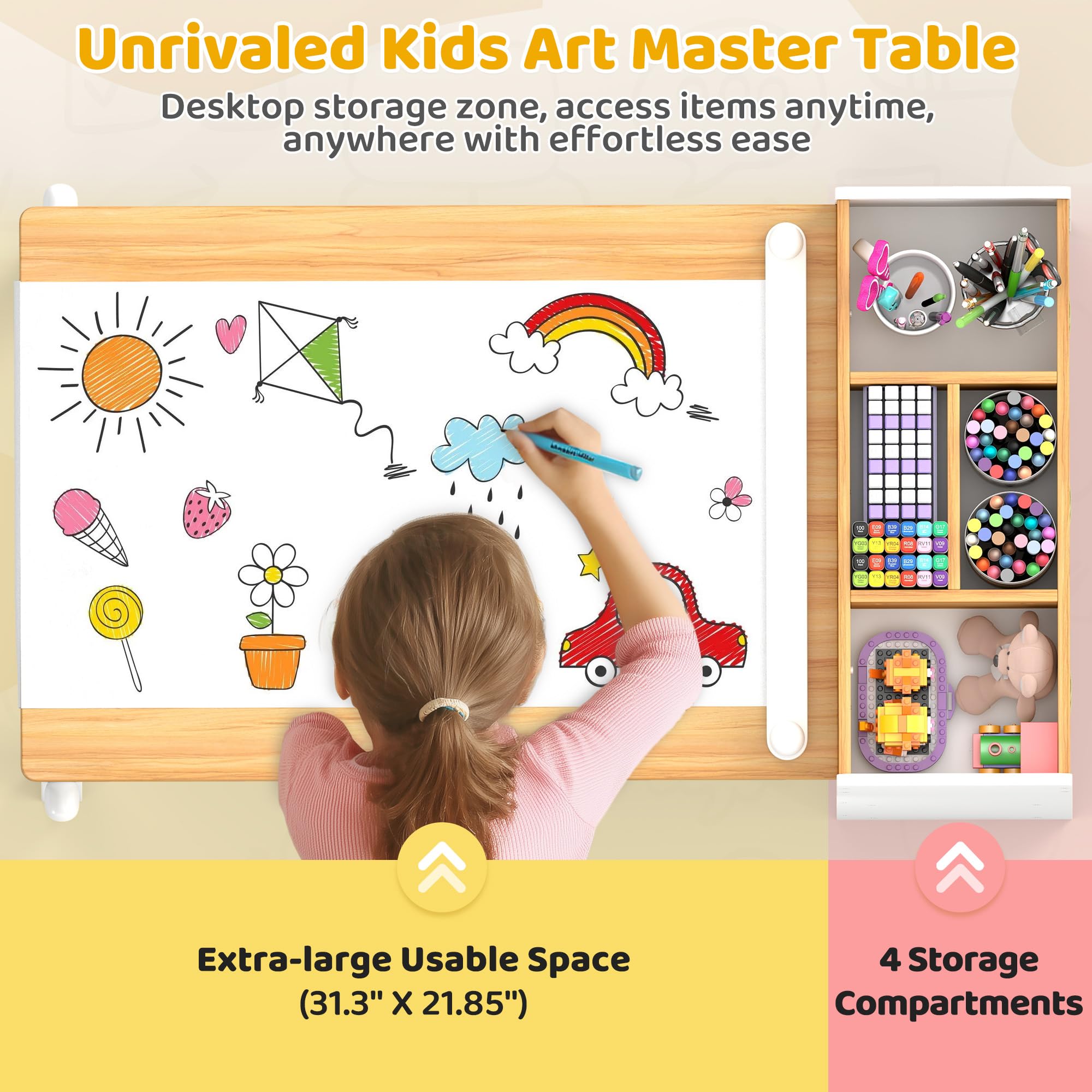 Kids Art Table and Chair Set with Storage Bins and Paper Roll