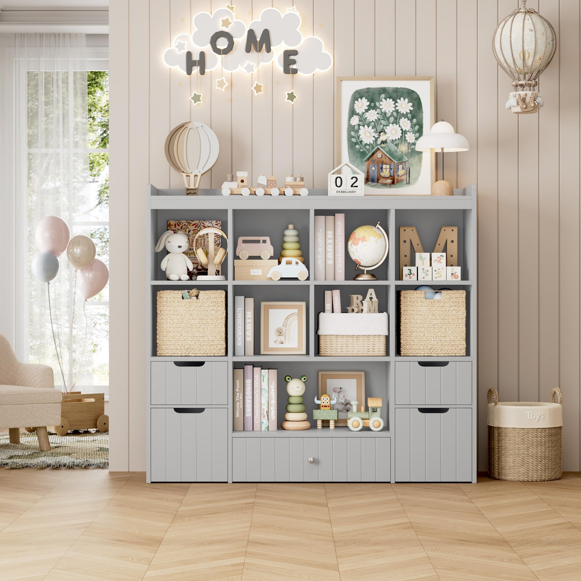 Kids Toy Storage Organizer with Drawers and Bins - 48" Wide Bookshelf