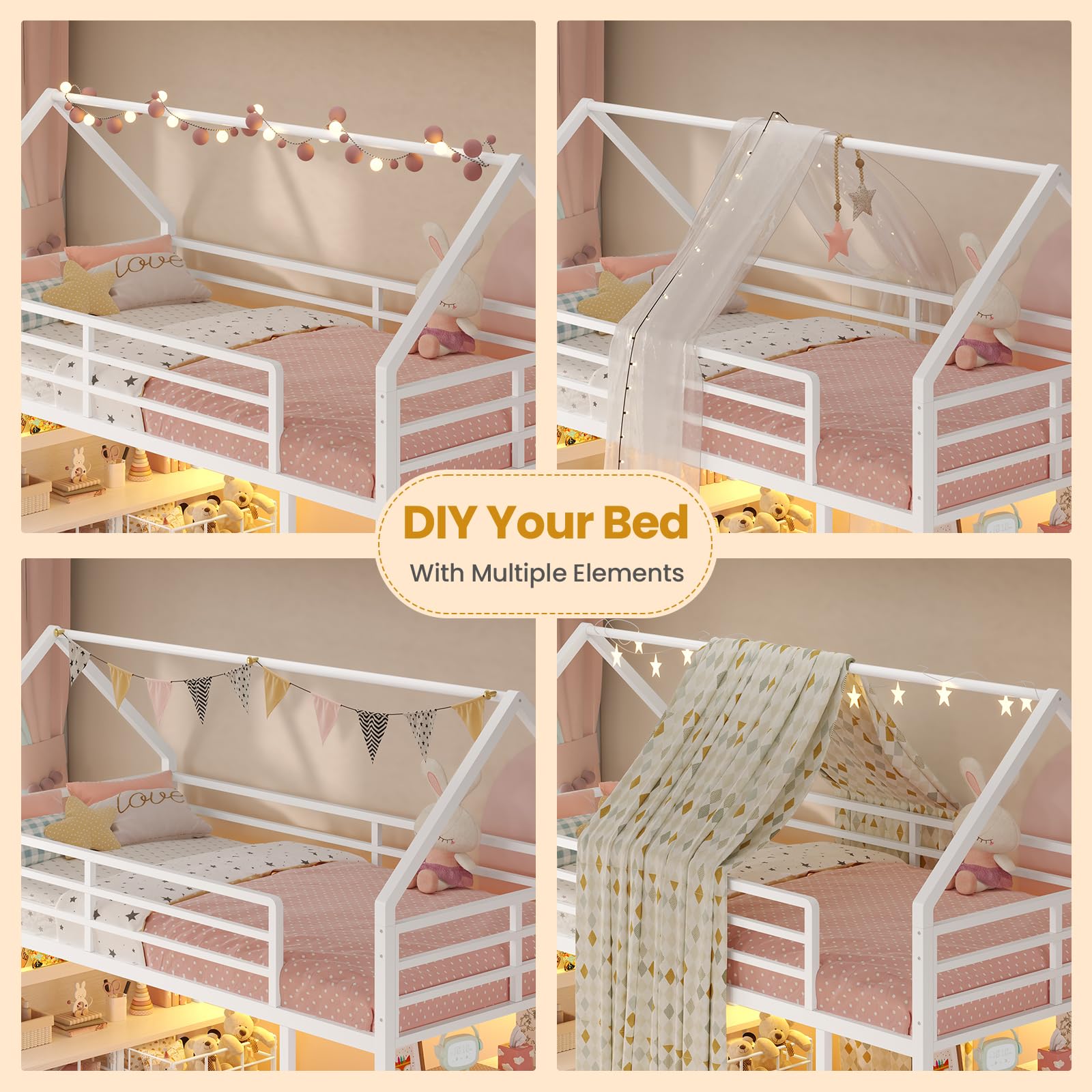 Twin Loft Bed with Storage Drawers and LED Lights