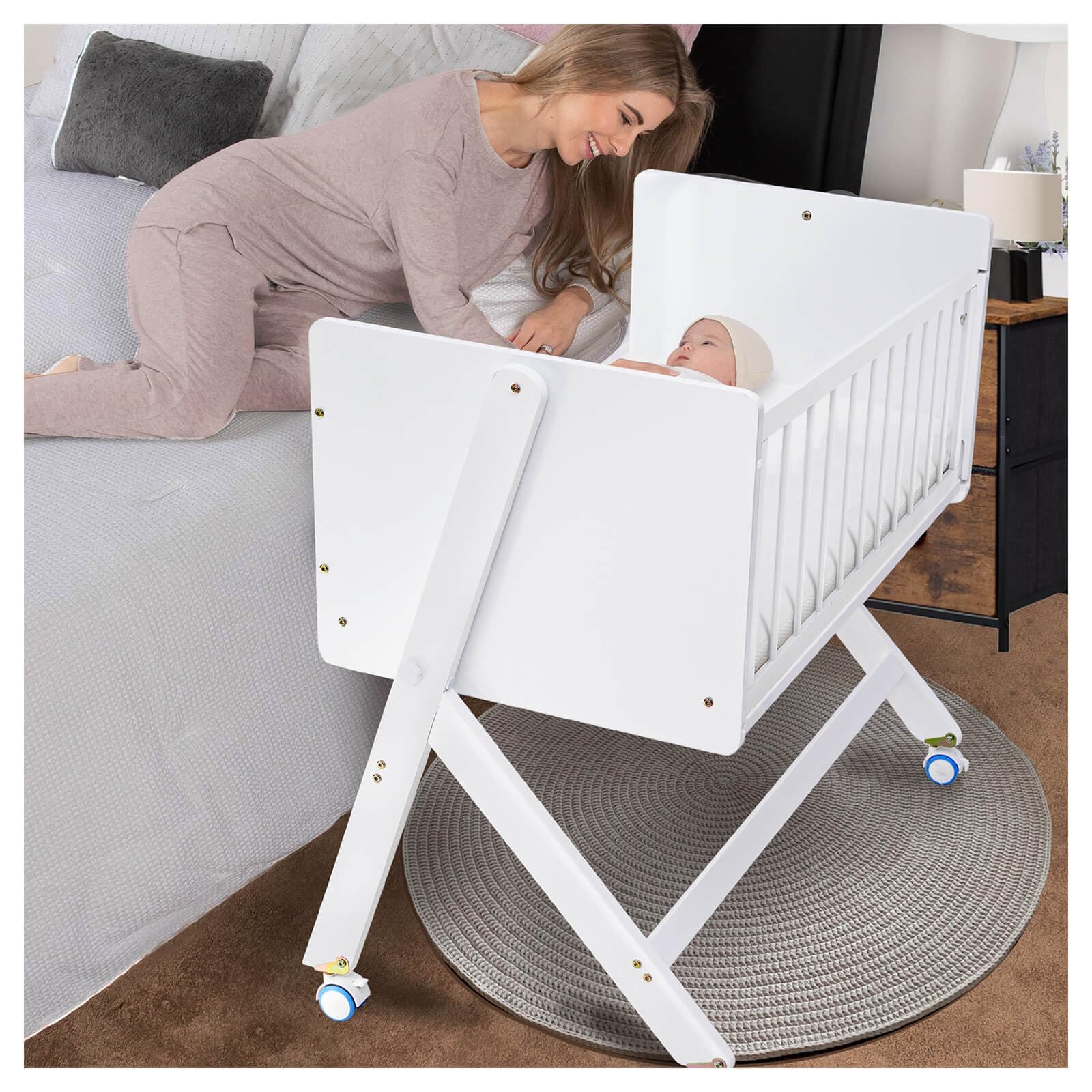 Wood Bedside Bassinet with Rocking Function