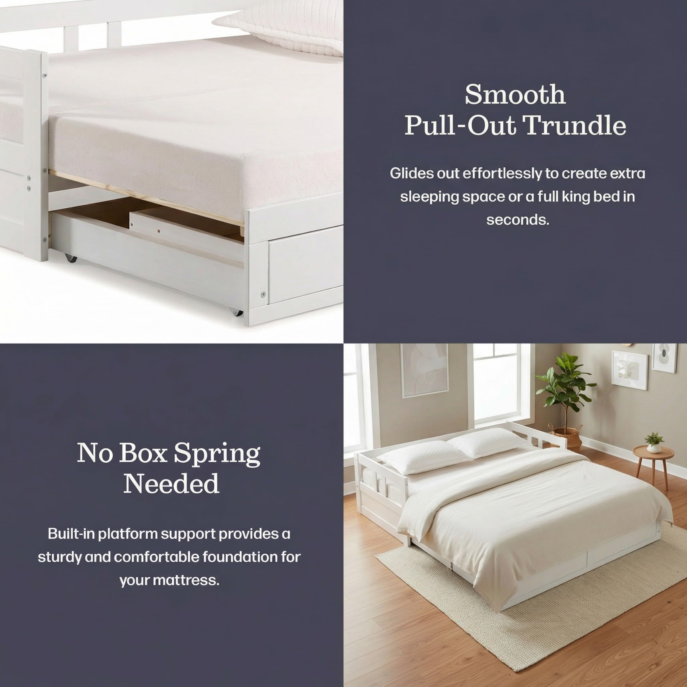 Convertible Twin to King Daybed with Trundle and Storage