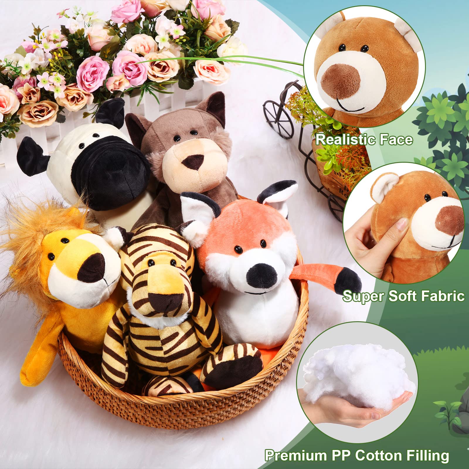 24 Pcs Plush Safari Stuffed Animal Set 10 Inch Cute Plush Jungle Animal Toys Lion Elephant