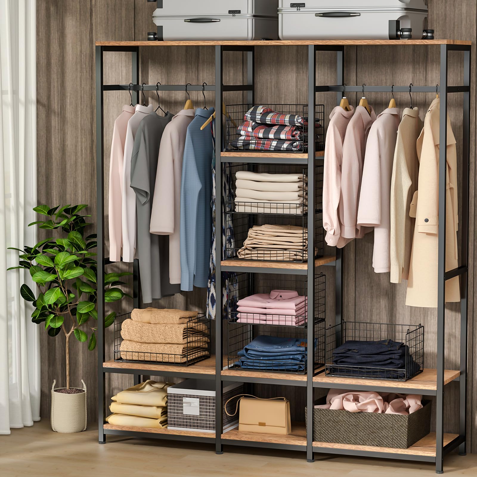 4-Tier Stackable Closet Organizers and Storage Shelves, Clothes Shelf Organizer Basket