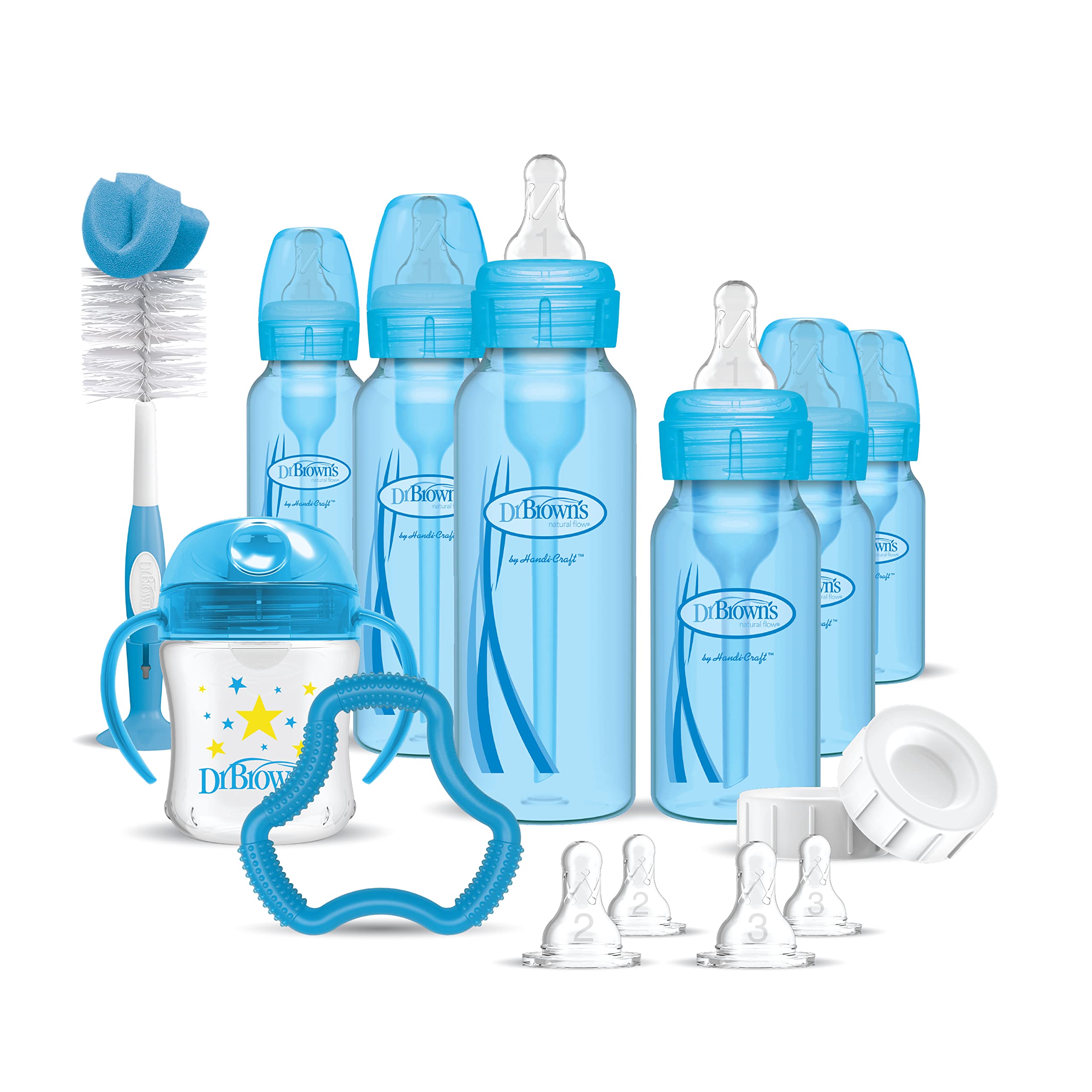 Anti-Colic Baby Bottle Gift Set with 3 8oz & 3 4oz Bottles, Nipples, Cup, Teether, Brush