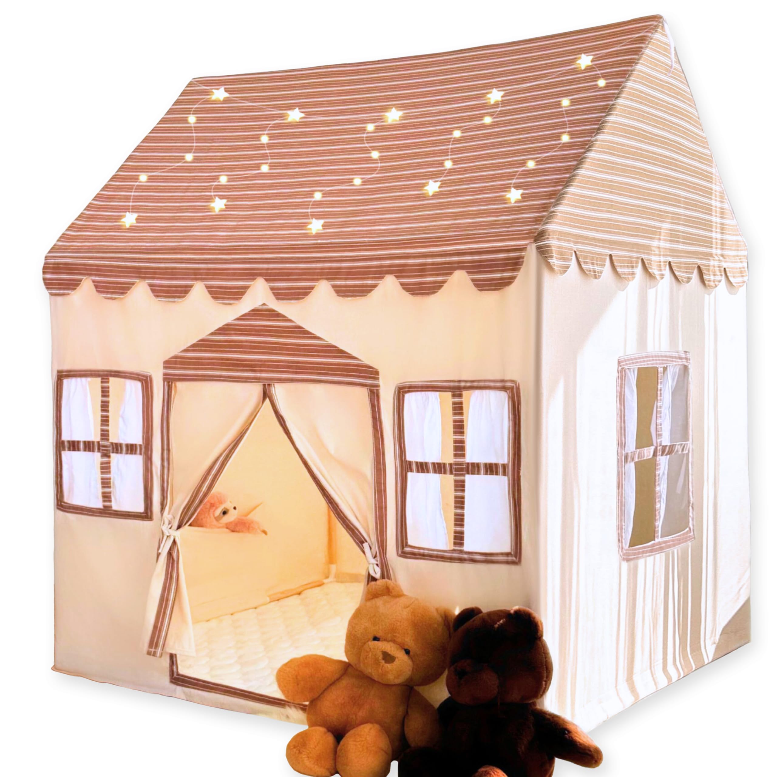 Large Cotton Tent for Kids- 50"x43"x63" Indoor Playhouse with Wooden