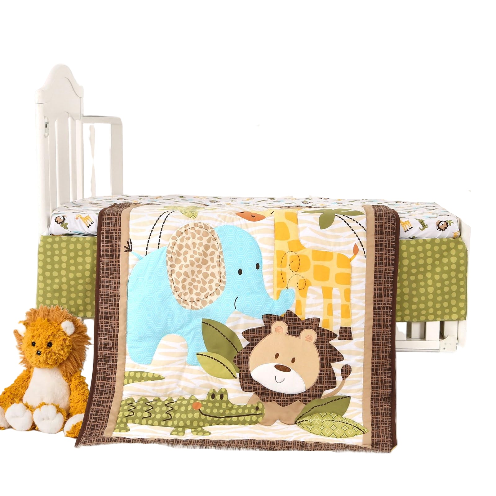 Safari Crib Bedding Set, Mini Crib Bedding Set Boy. 3-Piece Mini Crib Comforter Set