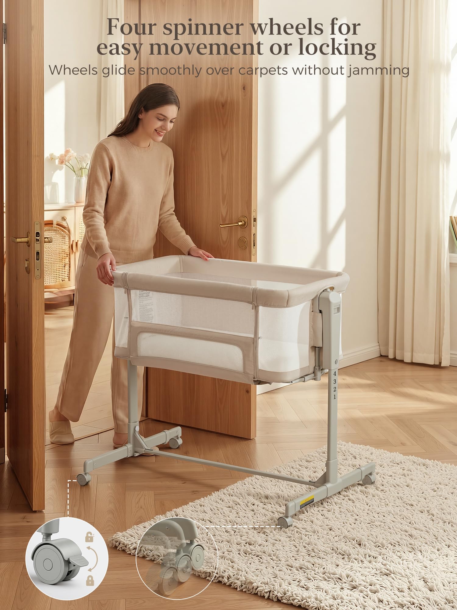 3-in-1 Bedside Bassinet with Adjustable Height
