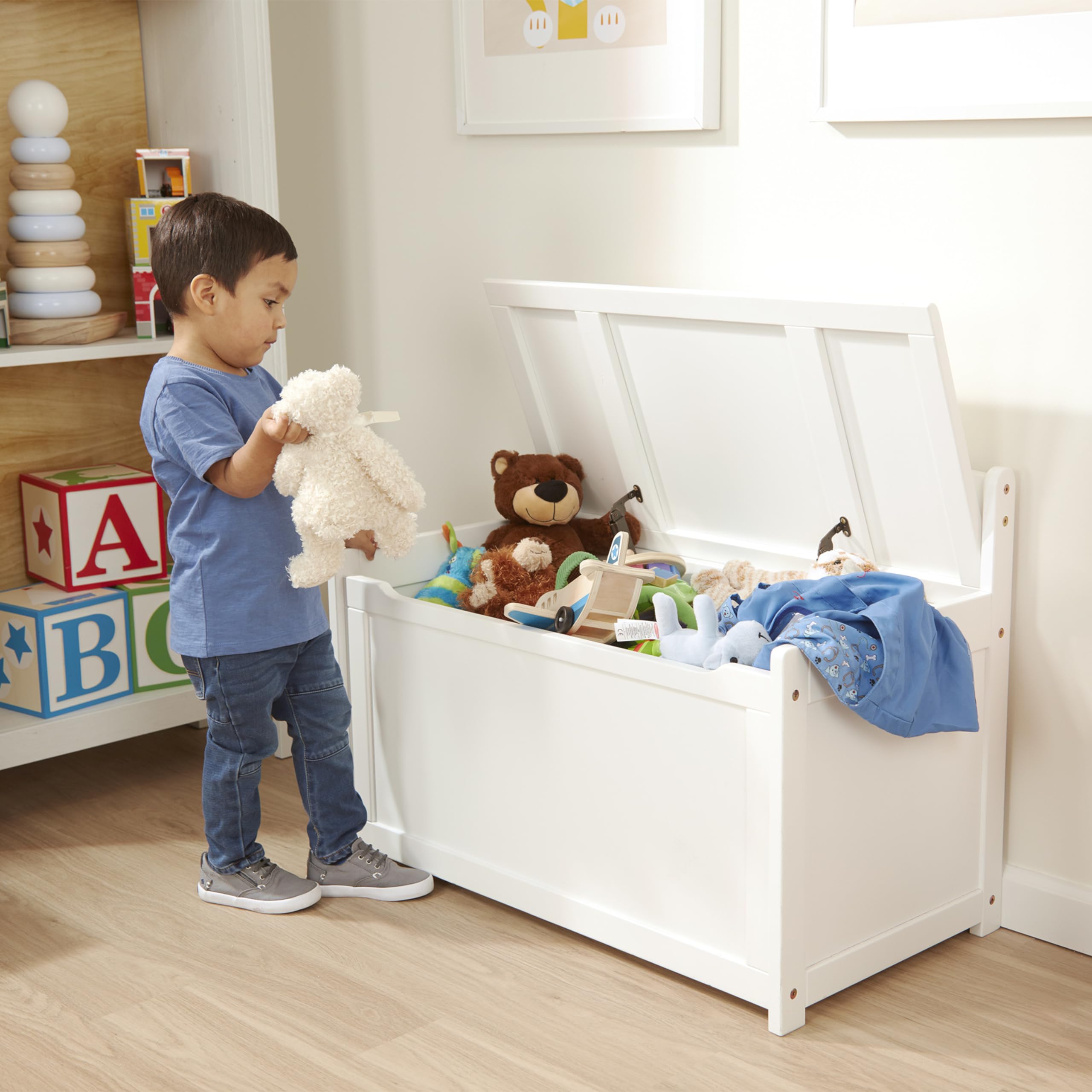 Melissa & Doug Wooden Toy Chest - White Furniture for Playroom Kids Toy Box, Wooden Box Storage Organizer, Children's Furniture Chest