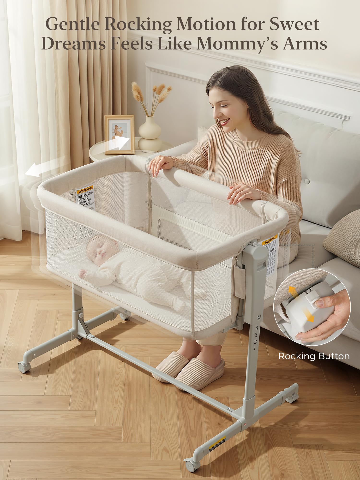 3-in-1 Bedside Bassinet with Adjustable Height