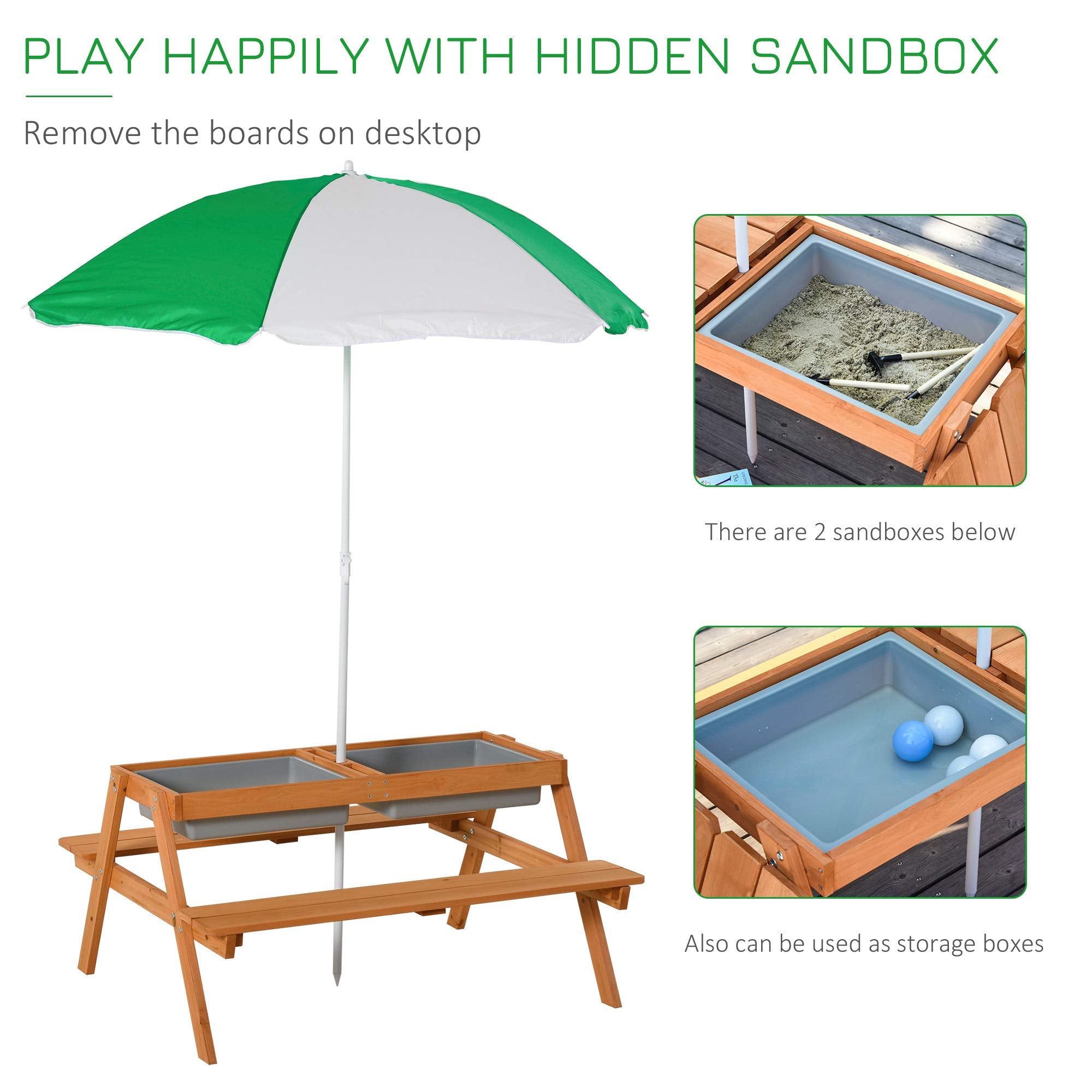 Kids 3-in-1 Sand Water Picnic Table with Umbrella