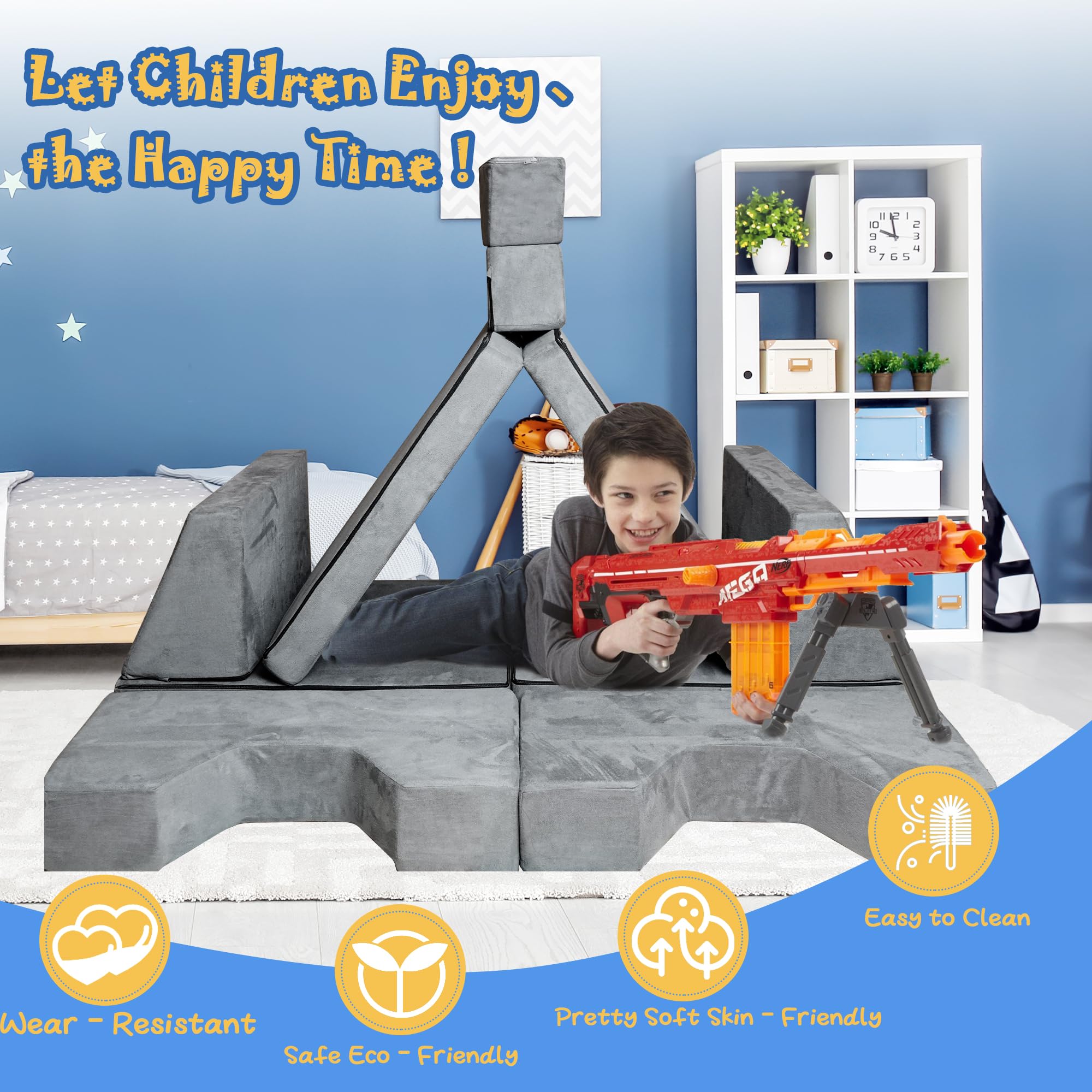 Modular Kids Foam Sofa 8-Piece Convertible Play Couch