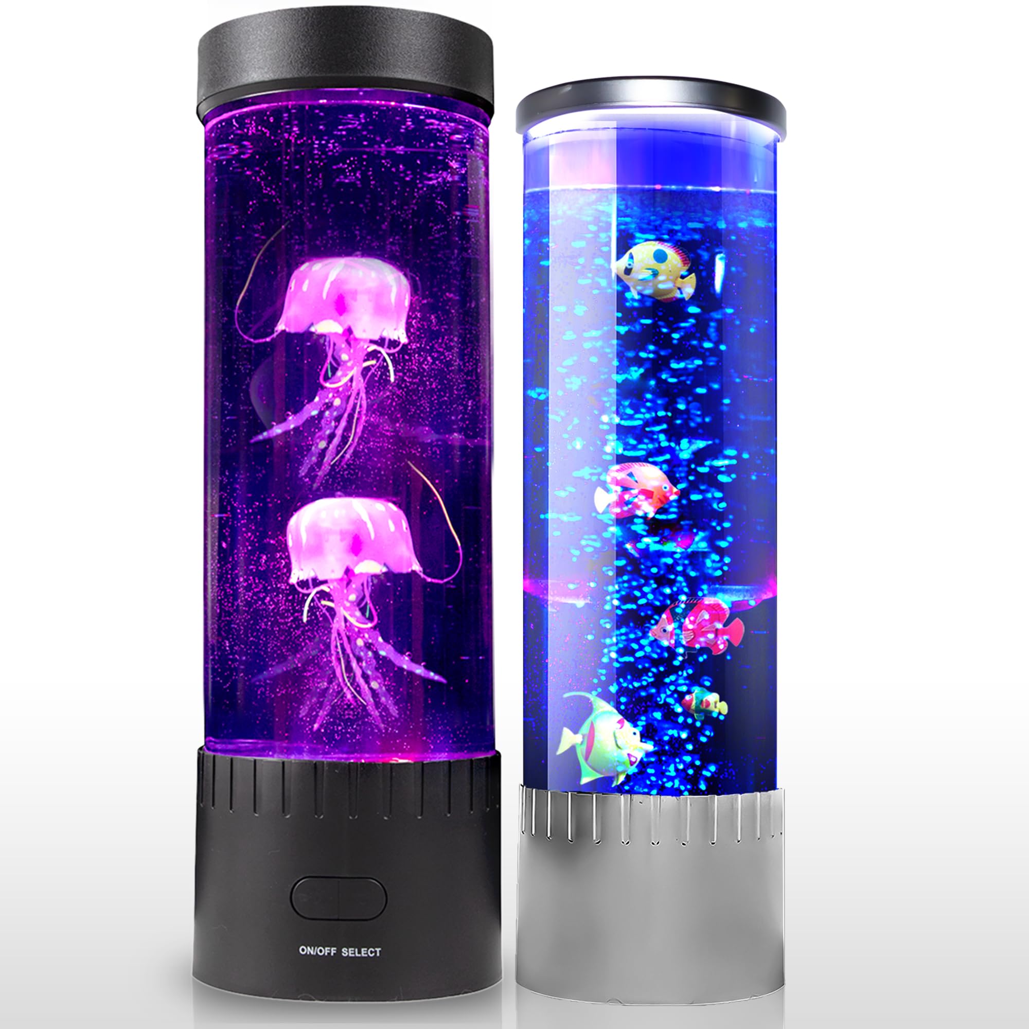Bubble Fish Lamp & Desktop Jellyfish Lamp Bundle | Fake Aquarium Night Light
