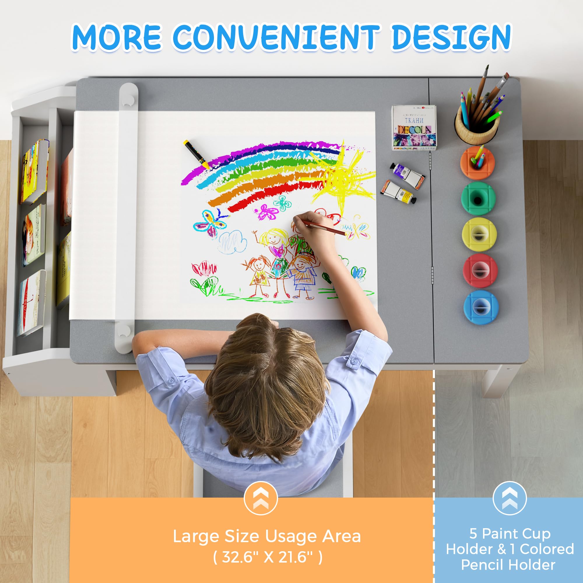 5-in-1 Kids Art Table and Chairs Set with Convertible Easel