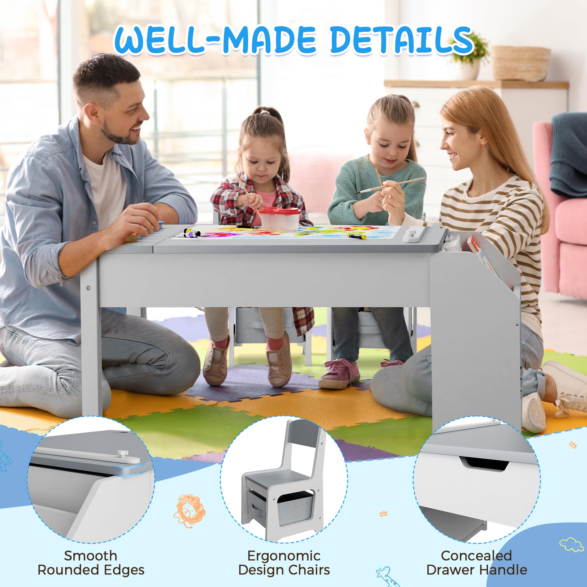 5-in-1 Kids Art Table and Chairs Set with Convertible Easel