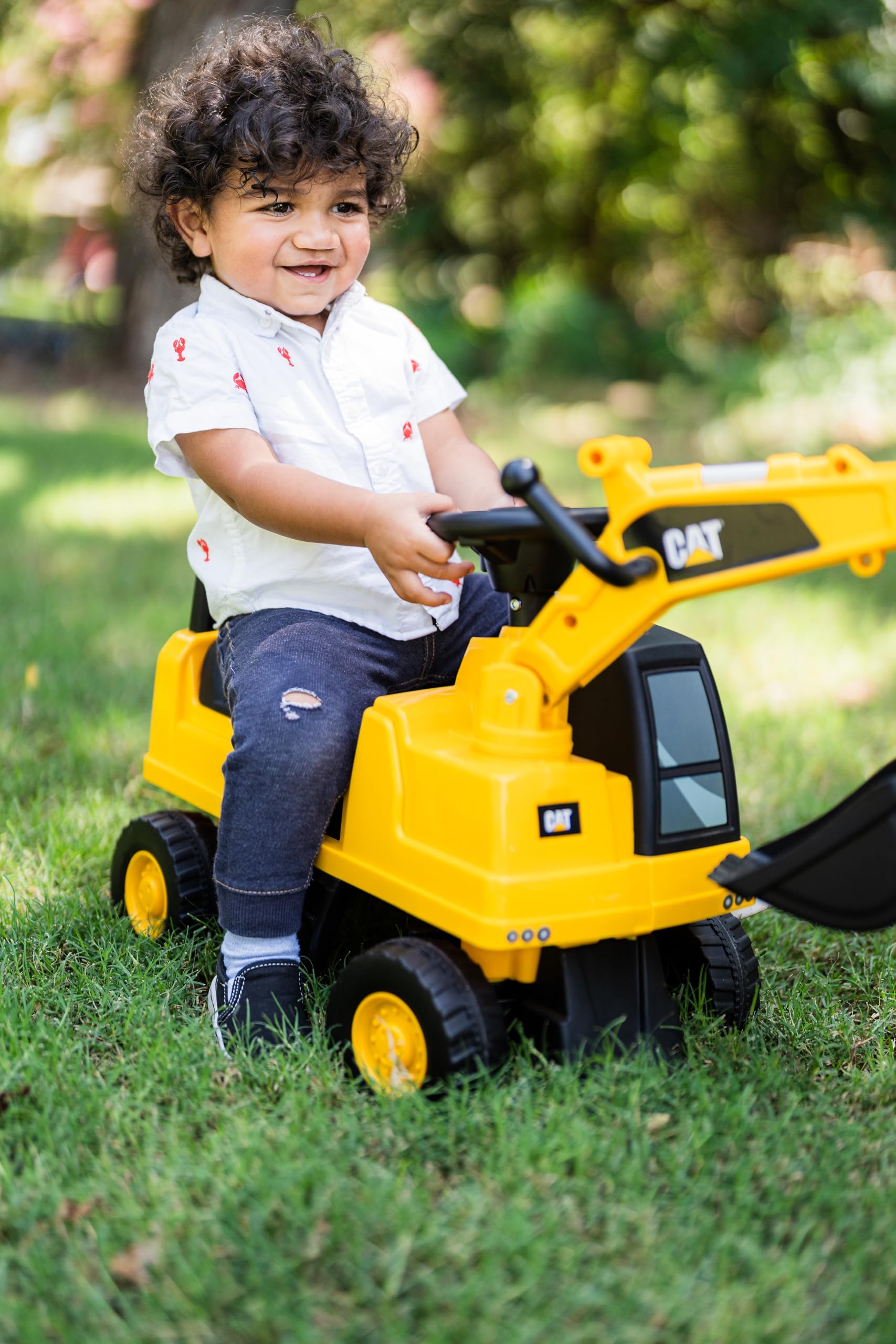 CAT Excavator Push Car for Toddlers with Rotating Bucket