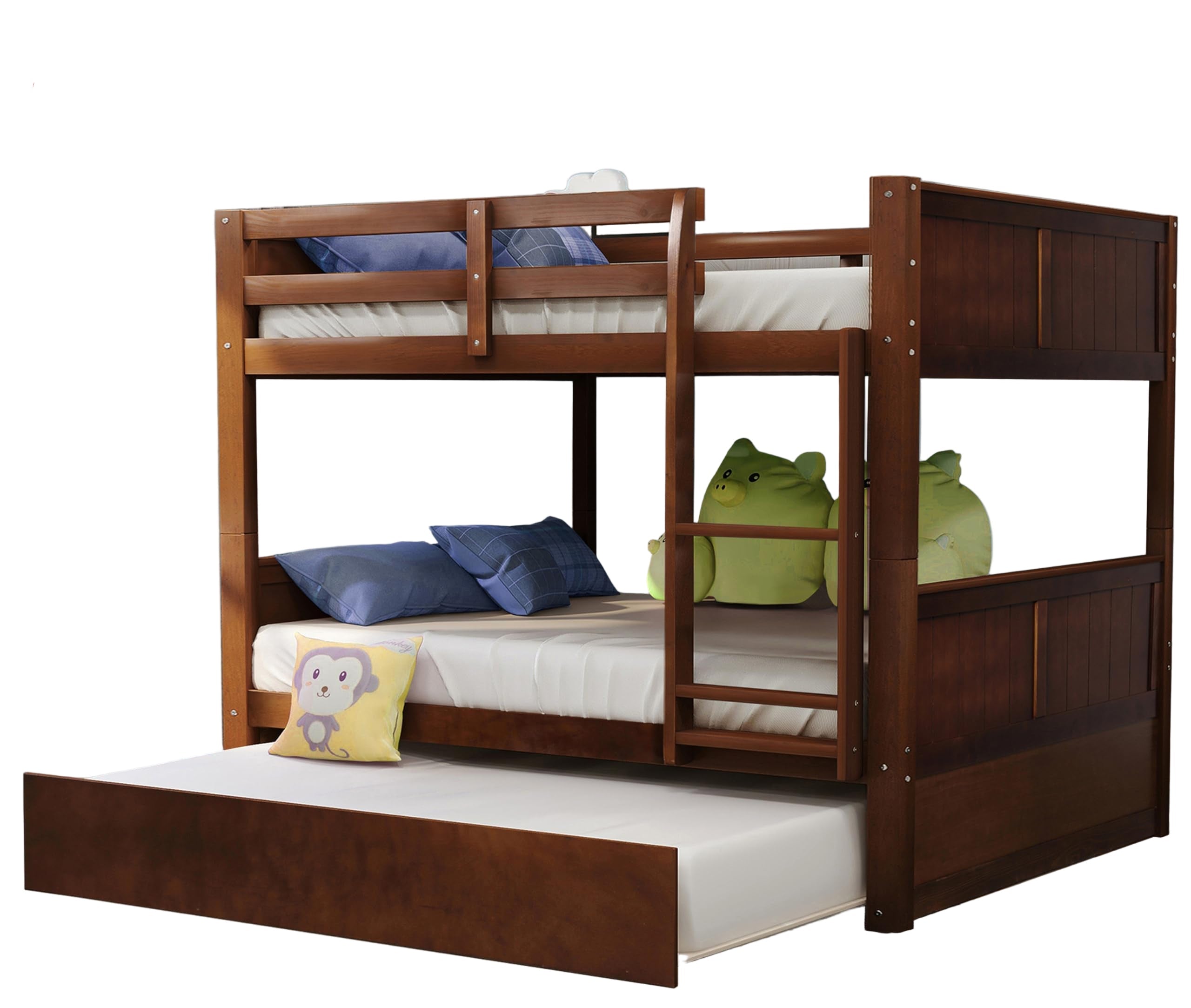 Upgraded Version Thicken Solid Wood Full Over Full Bunk Bed with Trundle