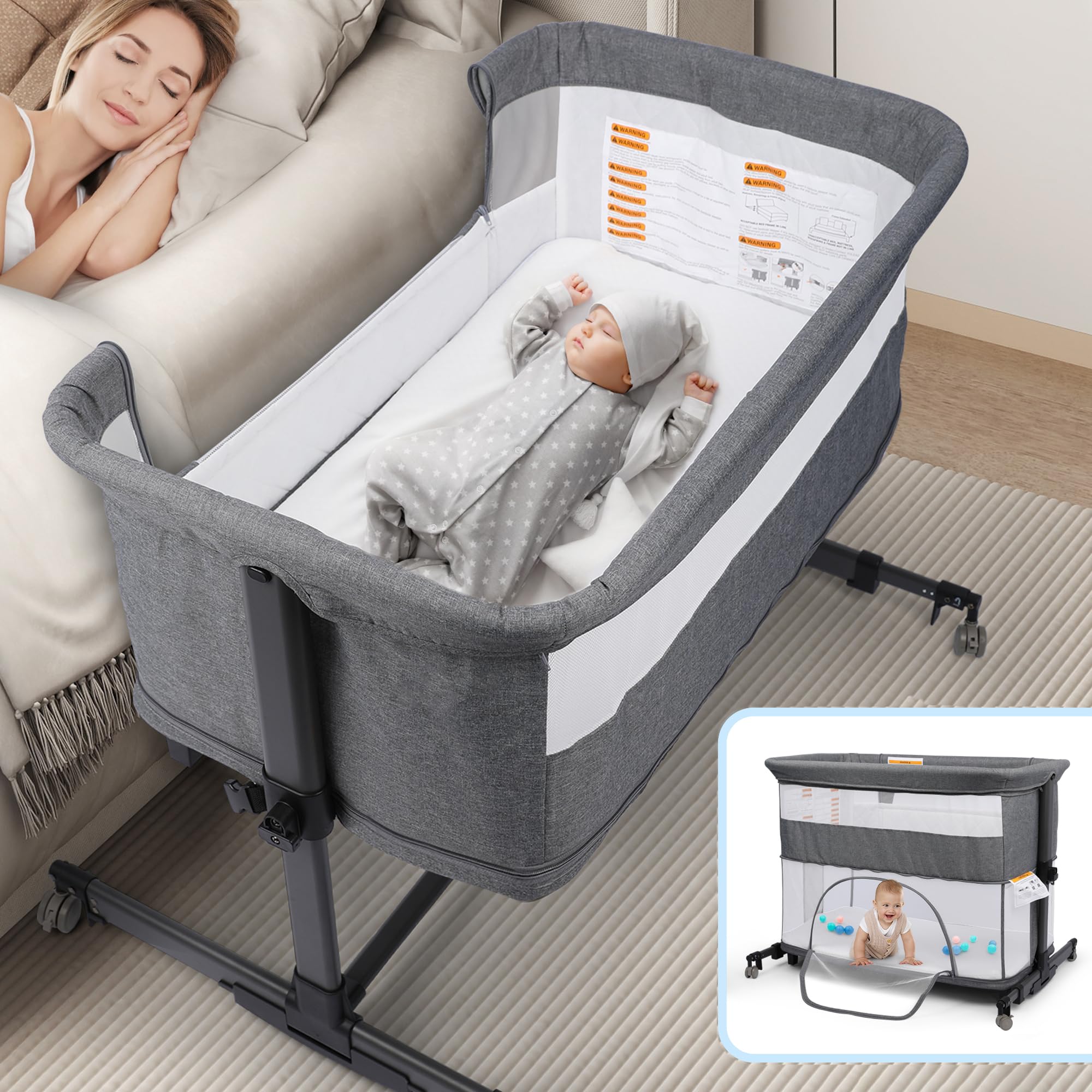 Baby Bassinet Bedside Sleeper, Portable Pack and Play