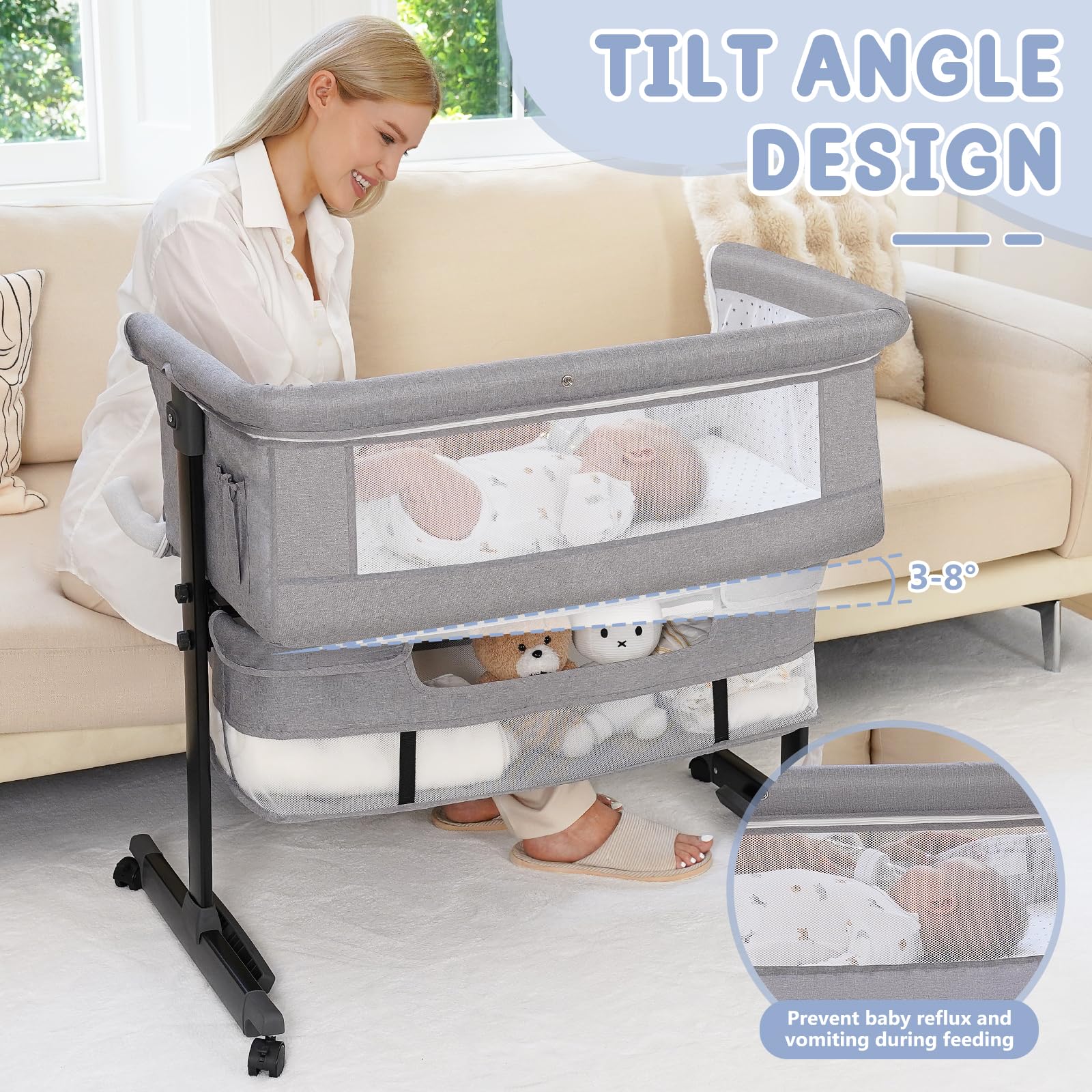 3-in-1 Adjustable Baby Bassinet with Bedside Sleeper