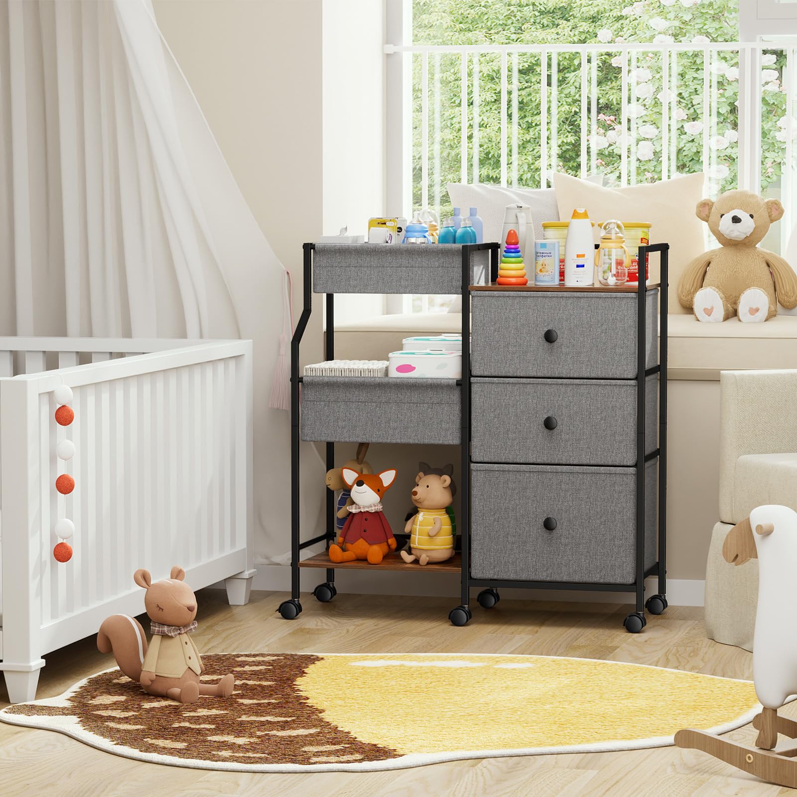 Baby Diaper Caddy Organizer Cart with Wheels and Drawers