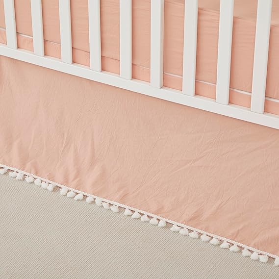Boho Bohemian Girl Baby Nursery Crib Bed Skirt Dust Ruffle - Neutral Solid Color Beige