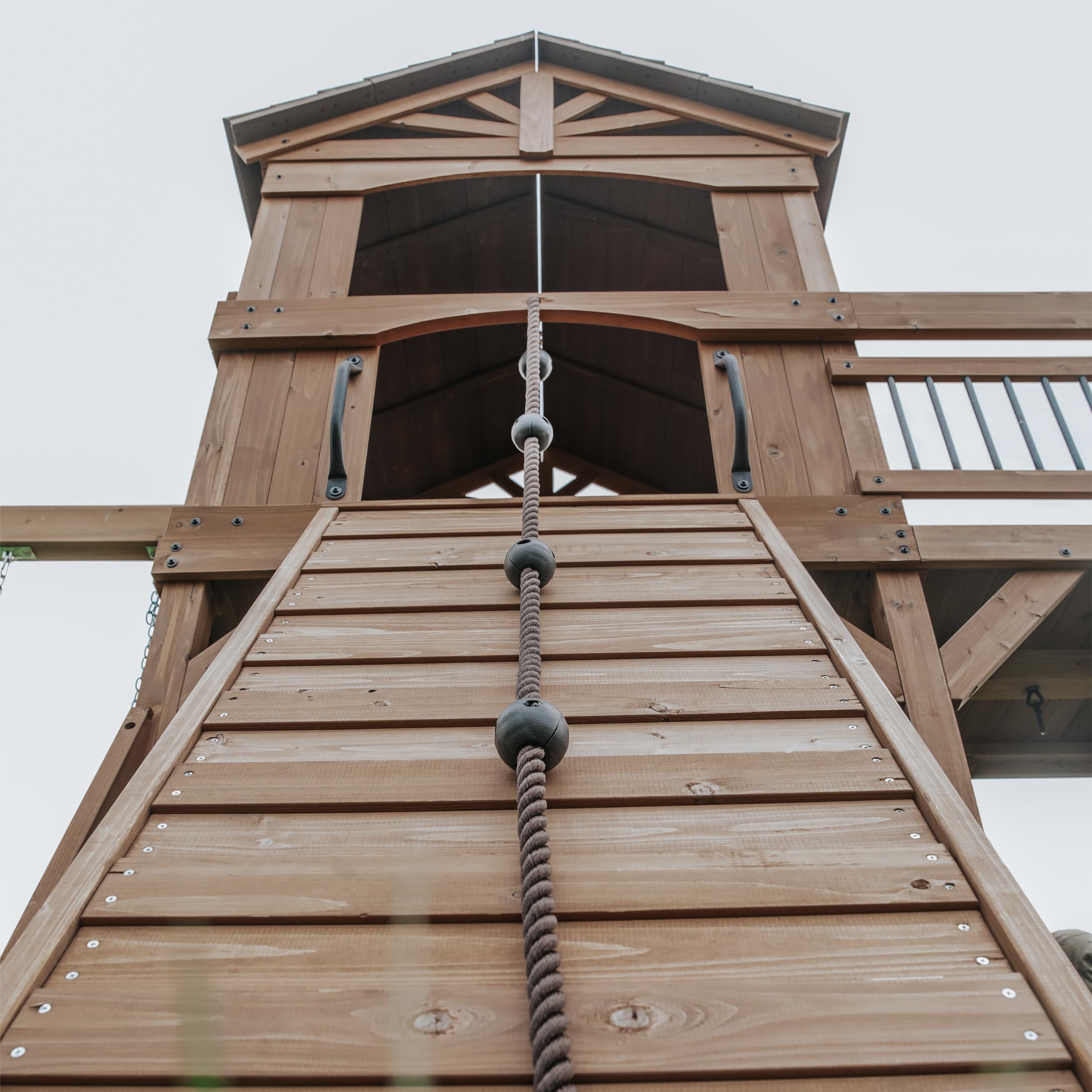 Cedar Wood Swing Set with Wave Slide and Clubhouse