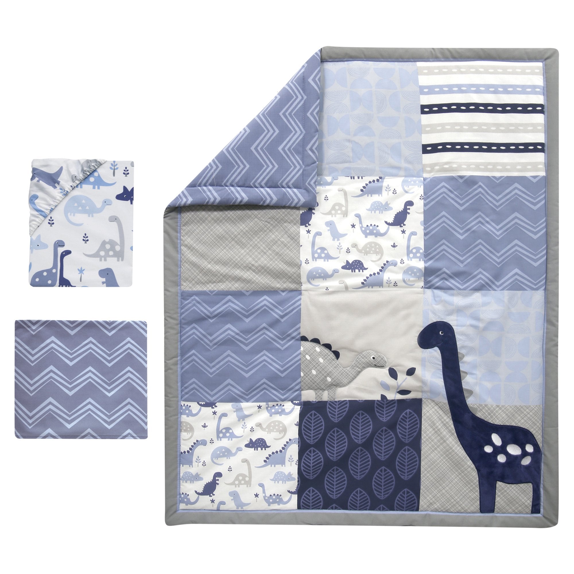 Roar Dinosaur 3 Piece Crib Bedding Set, Blue/Gray, ‎44x1x35 Inch